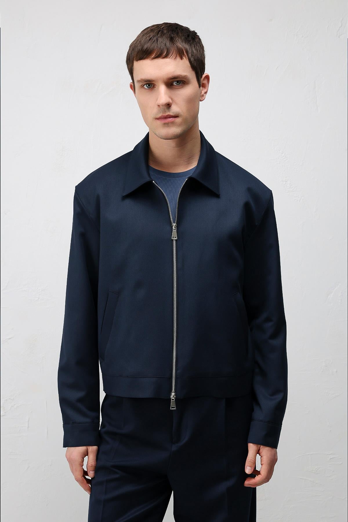 Antioch Lacivert Relaxed Fit Fermuarlı Erkek Mont