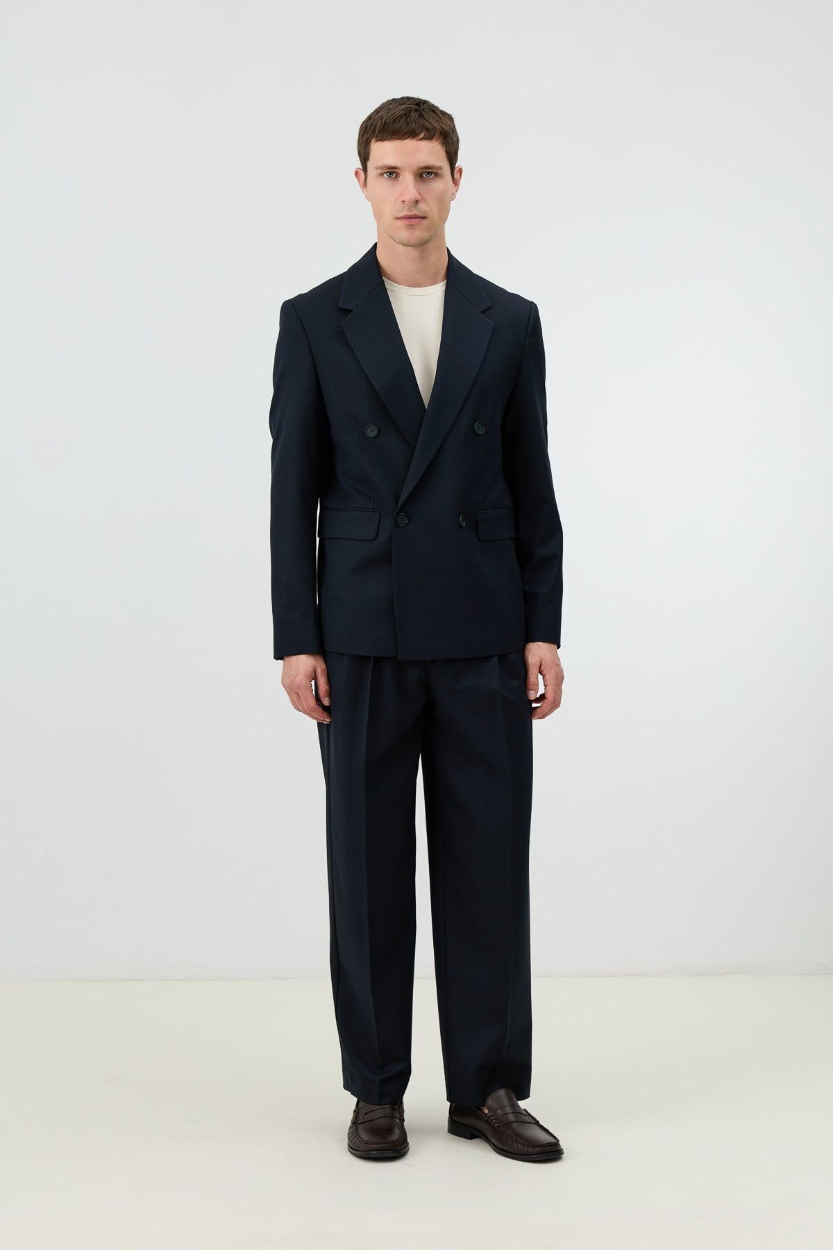 Antioch Lacivert Relaxed Kruvaze Erkek Blazer Ceket