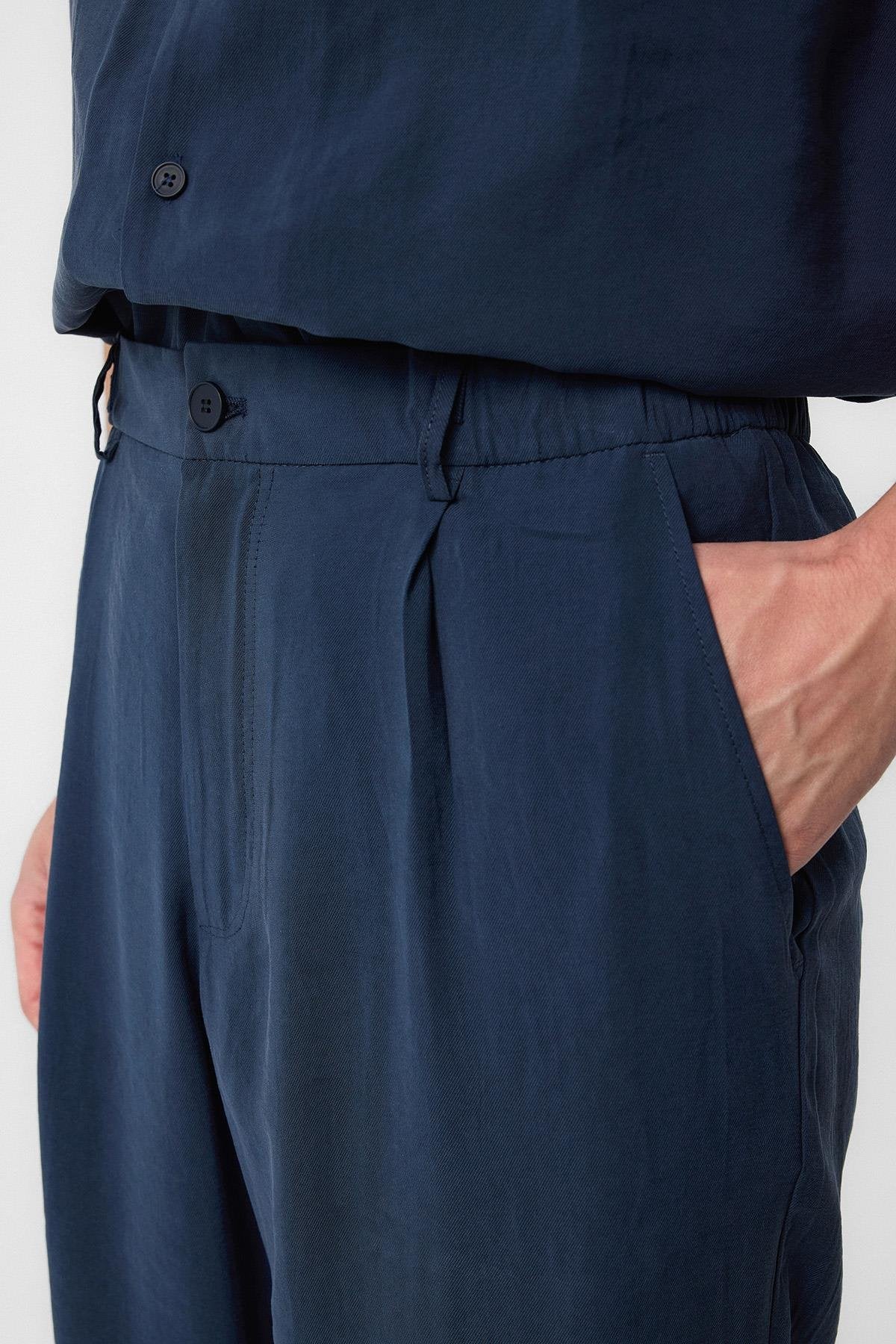 Antioch-Antioch Lacivert Relaxed Modal Kumaş Yüksek Bel Erkek Pantolon-Kumaş Pantolon-2-Milagron.com