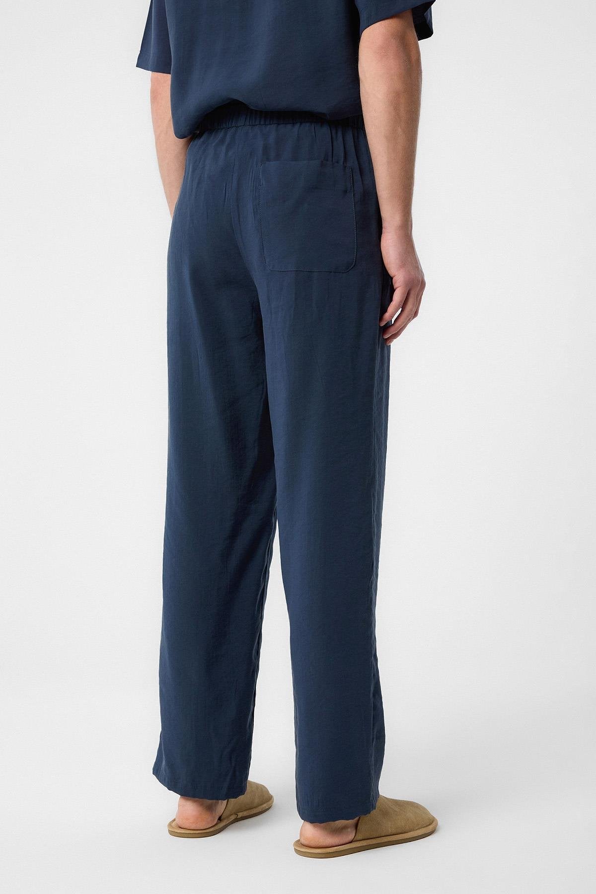 Antioch-Antioch Lacivert Relaxed Modal Kumaş Yüksek Bel Erkek Pantolon-Kumaş Pantolon-3-Milagron.com