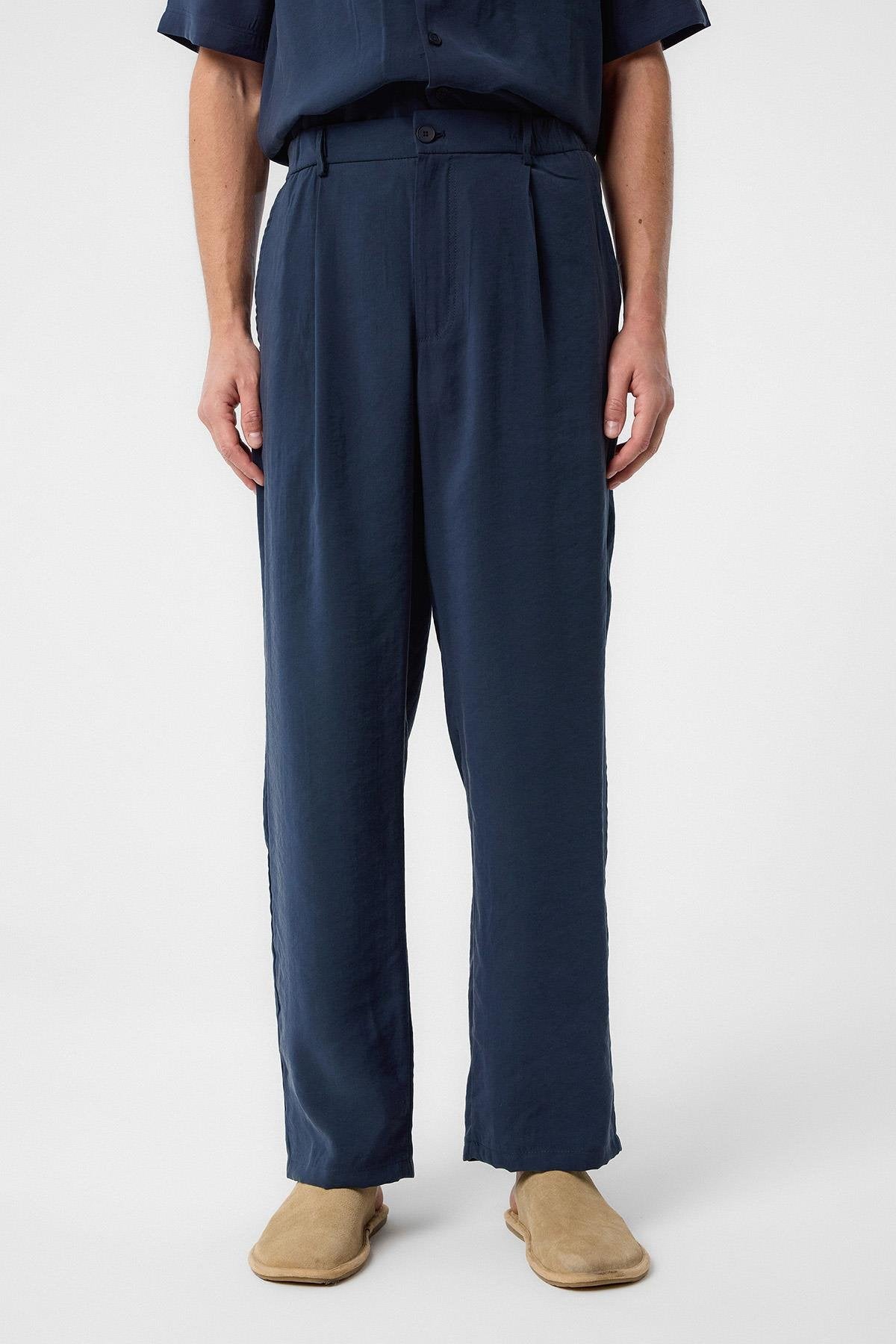 Antioch-Antioch Lacivert Relaxed Modal Kumaş Yüksek Bel Erkek Pantolon-Kumaş Pantolon-4-Milagron.com