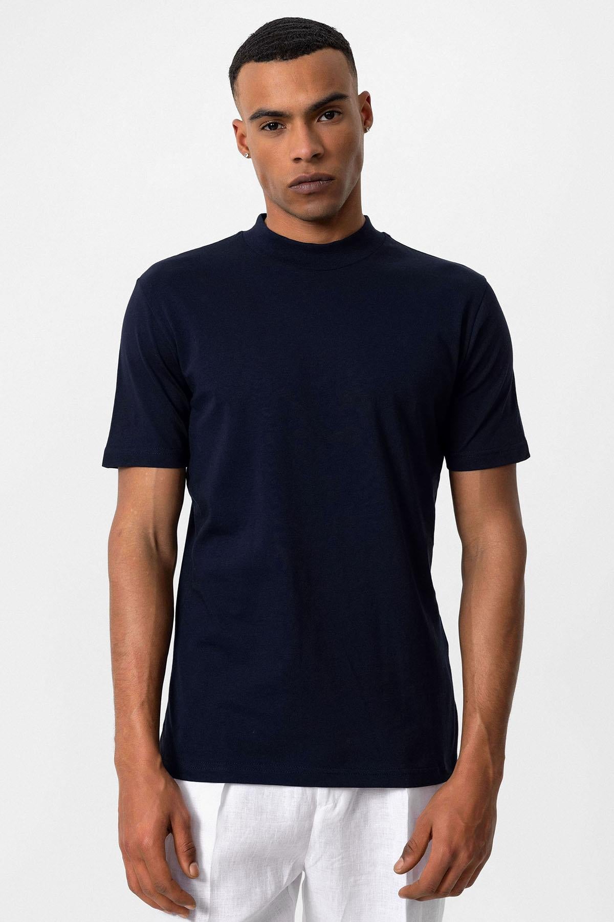 Antioch-Lacivert Slim Fit Basic T Shirt-T-Shirts-1-Milagron.com