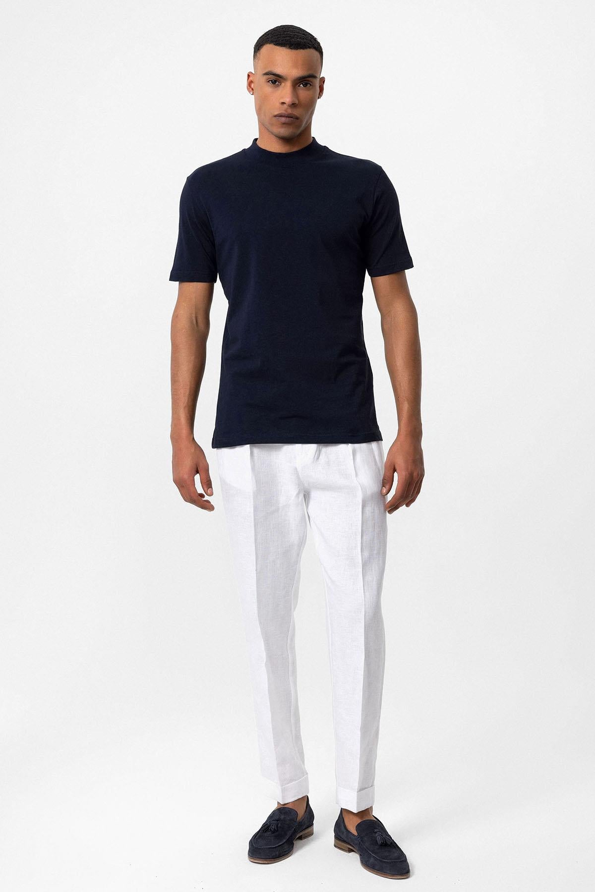 Antioch-Lacivert Slim Fit Basic T Shirt-T-Shirts-3-Milagron.com