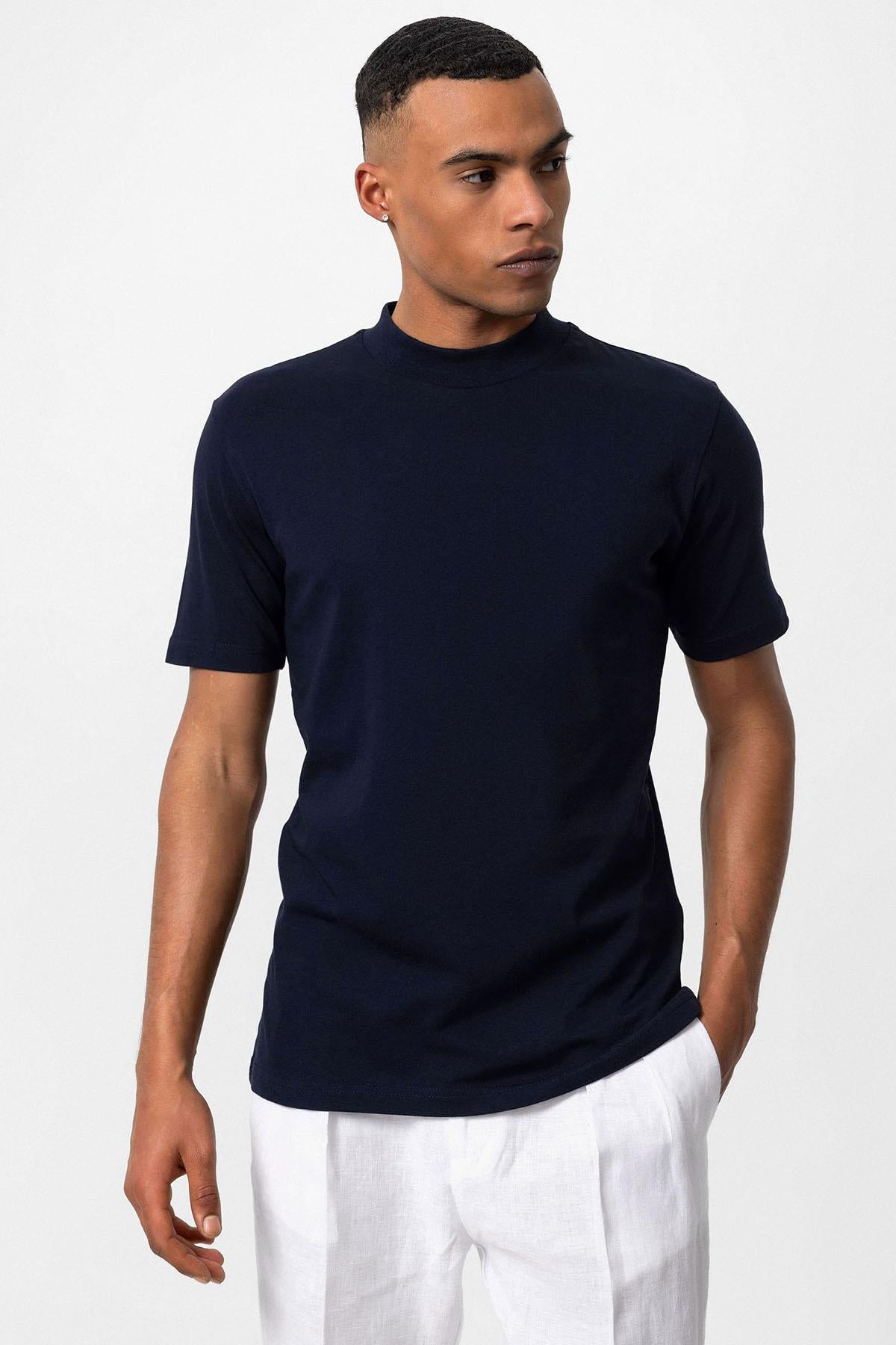 Antioch-Lacivert Slim Fit Basic T Shirt-T-Shirts-4-Milagron.com