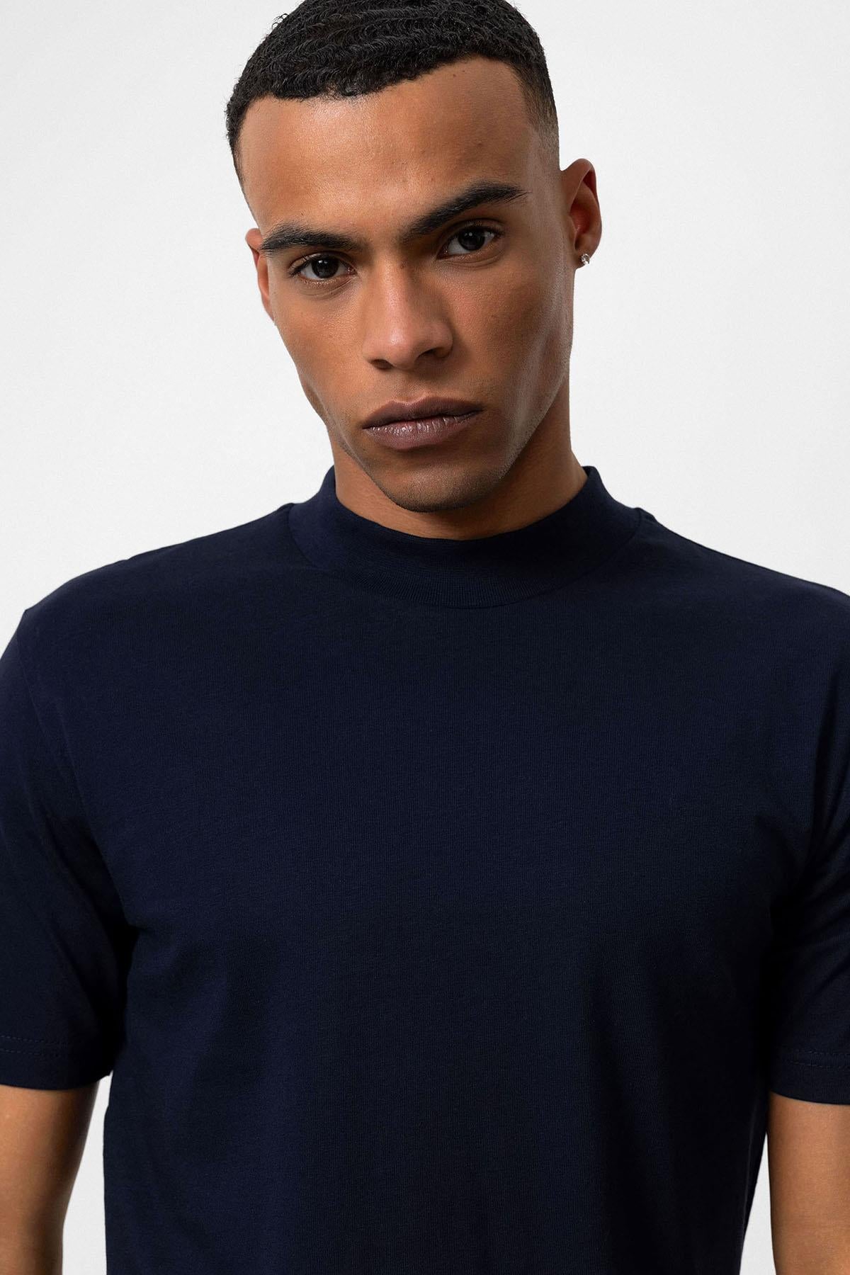 Antioch-Lacivert Slim Fit Basic T Shirt-T-Shirts-5-Milagron.com