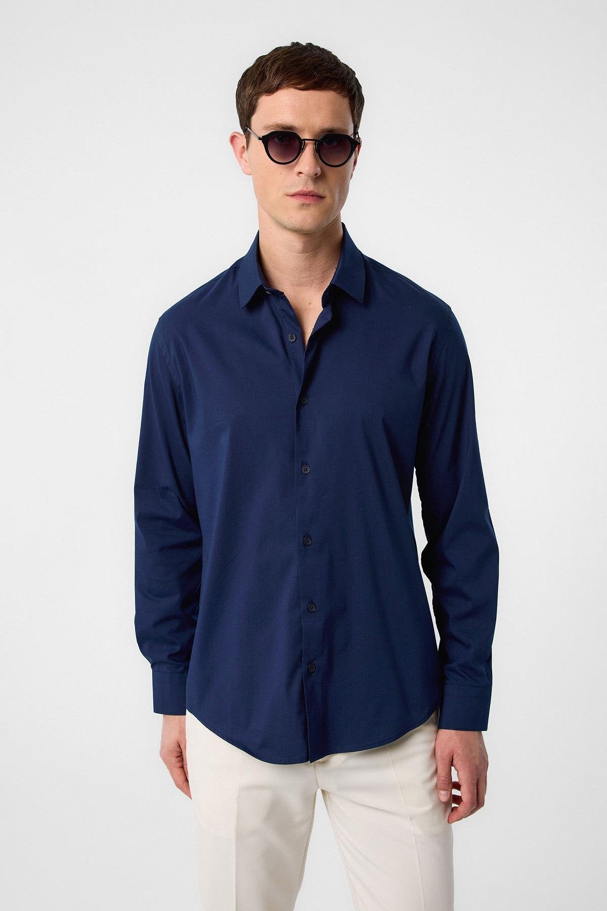 Antioch-Lacivert Slim Fit Erkek Gömlek-Gömlek-1-Milagron.com