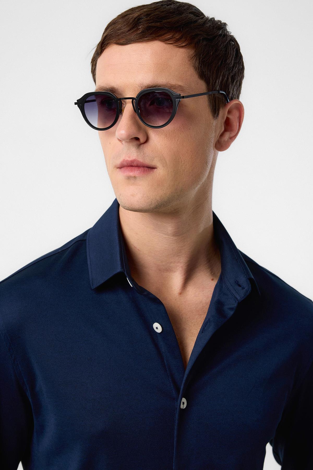 Antioch-Lacivert Slim Fit Erkek Gömlek-Gömlek-10-Milagron.com