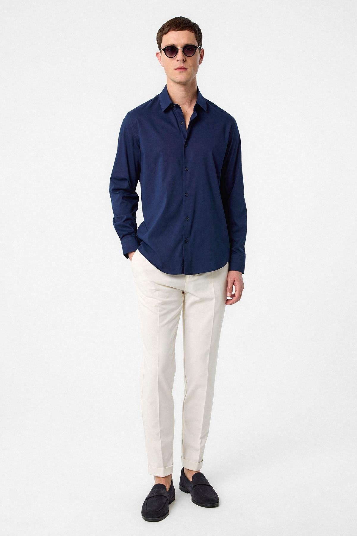 Antioch-Lacivert Slim Fit Erkek Gömlek-Gömlek-3-Milagron.com