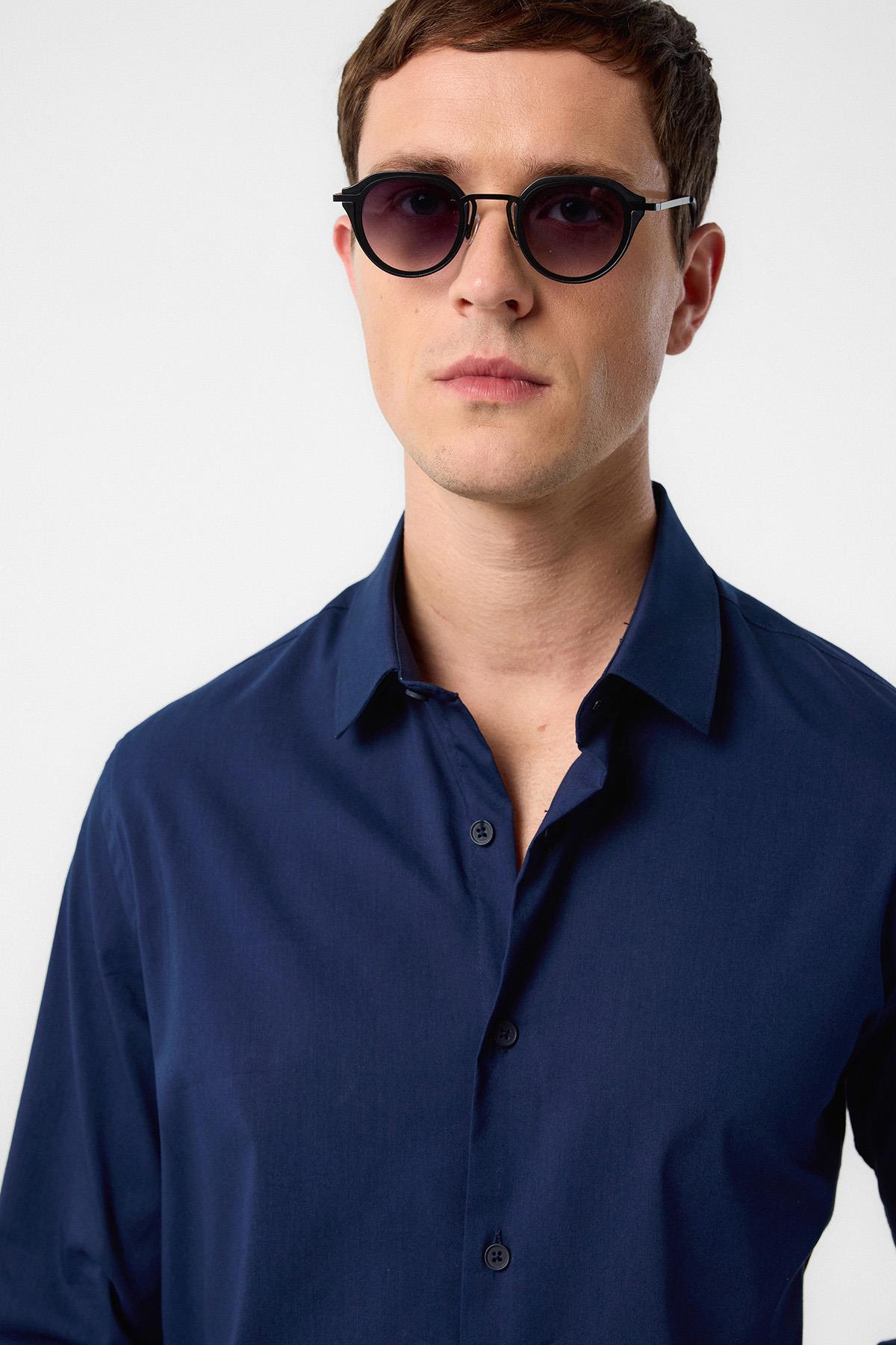 Antioch-Lacivert Slim Fit Erkek Gömlek-Gömlek-4-Milagron.com