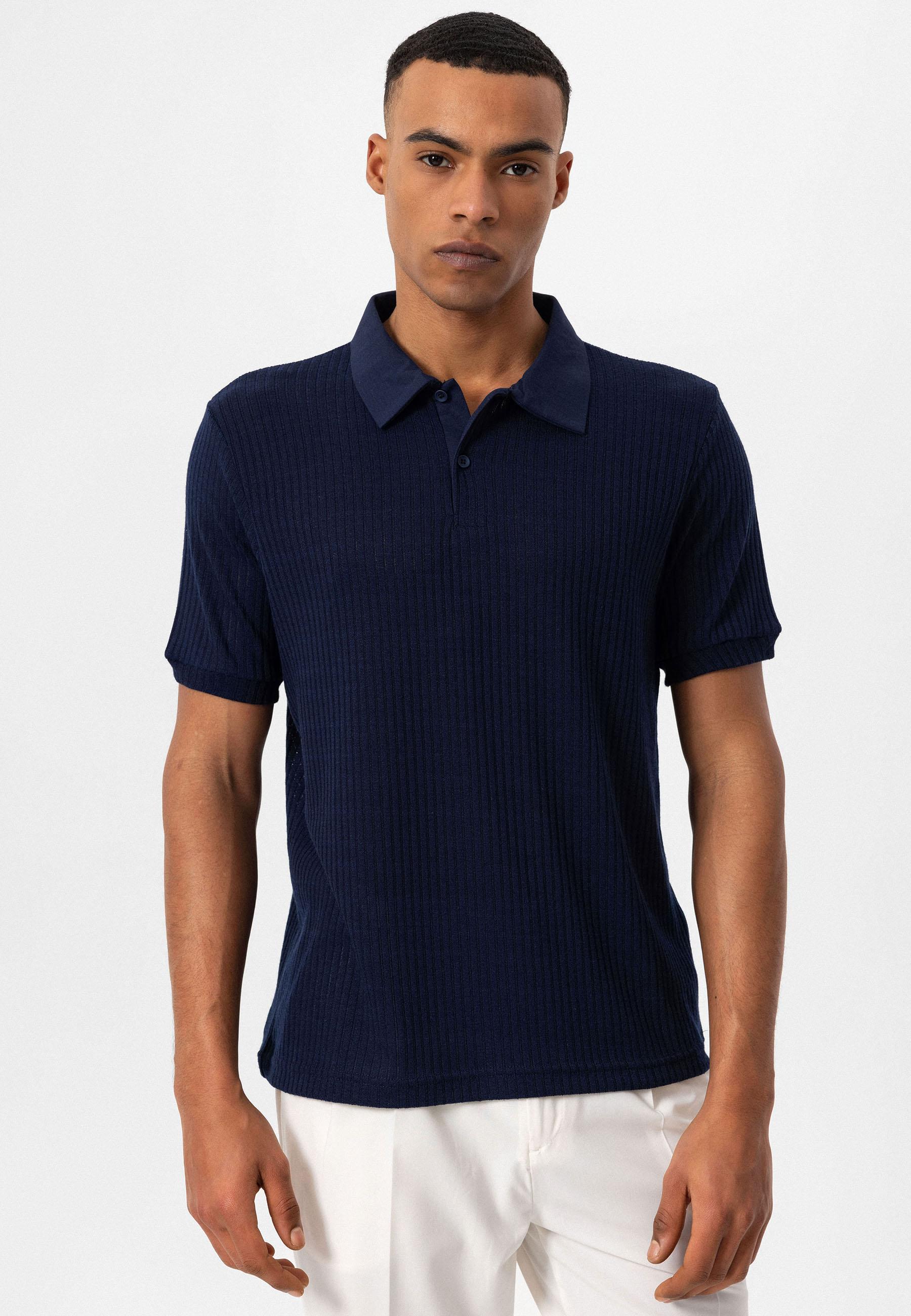 Antioch-Lacivert Slim Fit Polo Yaka Erkek T Shirt-T-Shirts-1-Milagron.com