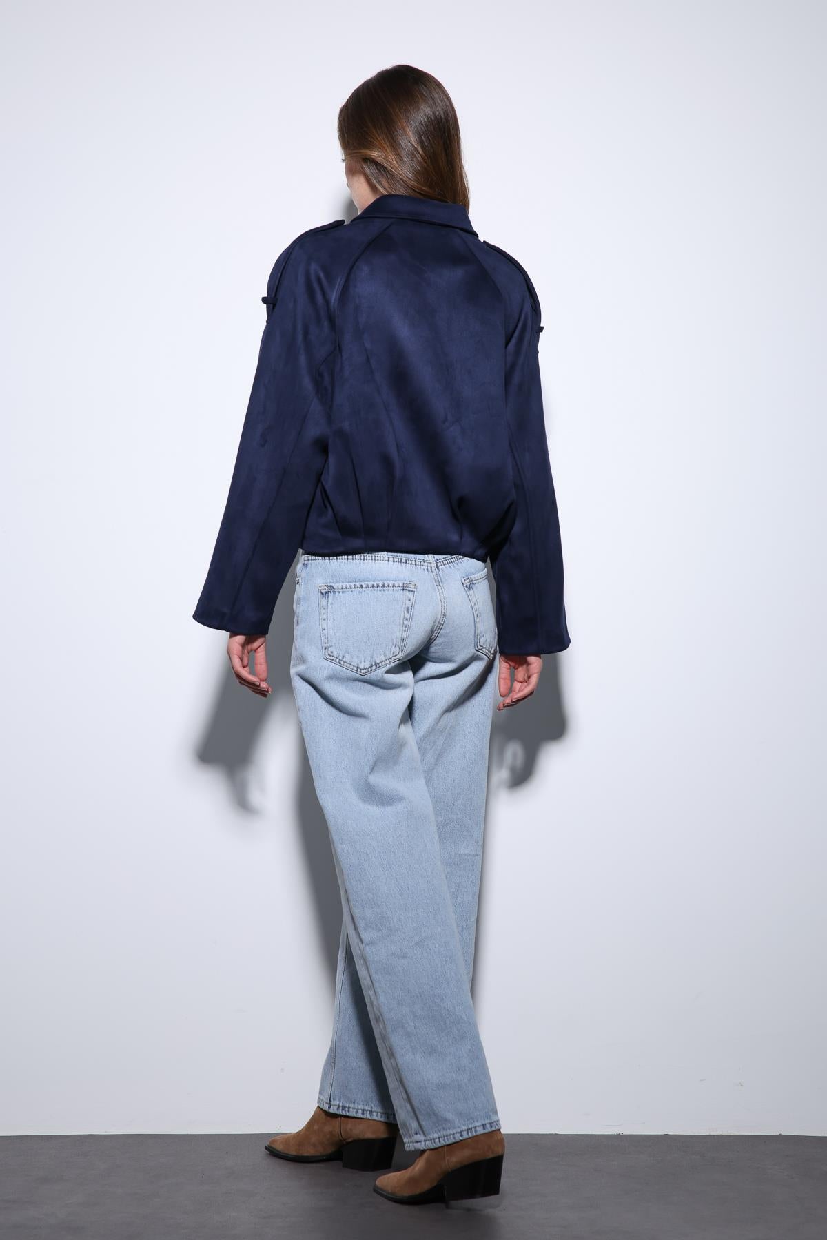 Antioch-Lacivert Süet Görünümlü Bomber Kadın Mont-Mont-4-Milagron.com