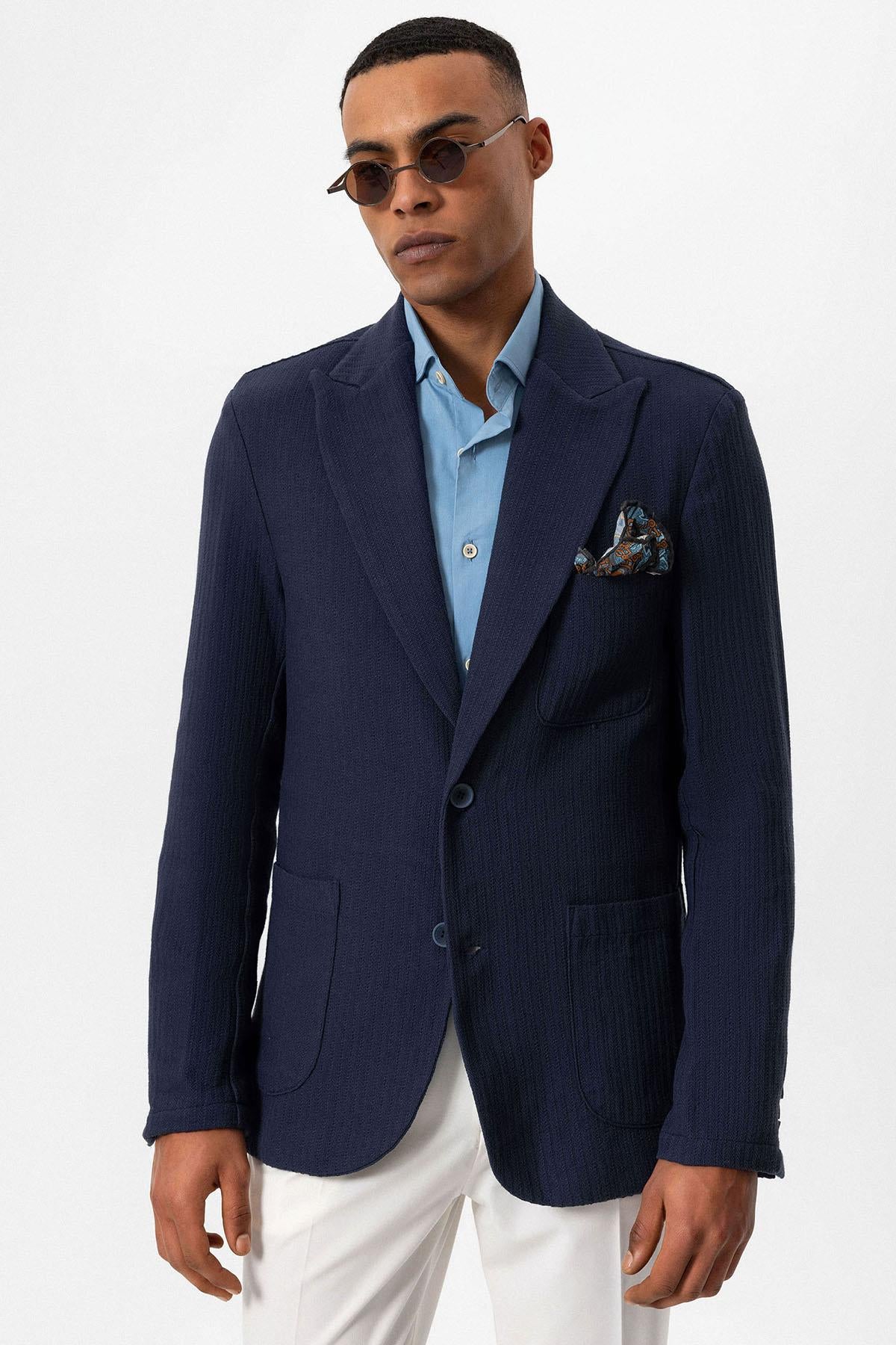 Antioch-Lacivert Torba Cepli Astarsız Erkek Blazer Ceket-Ceket-1-Milagron.com