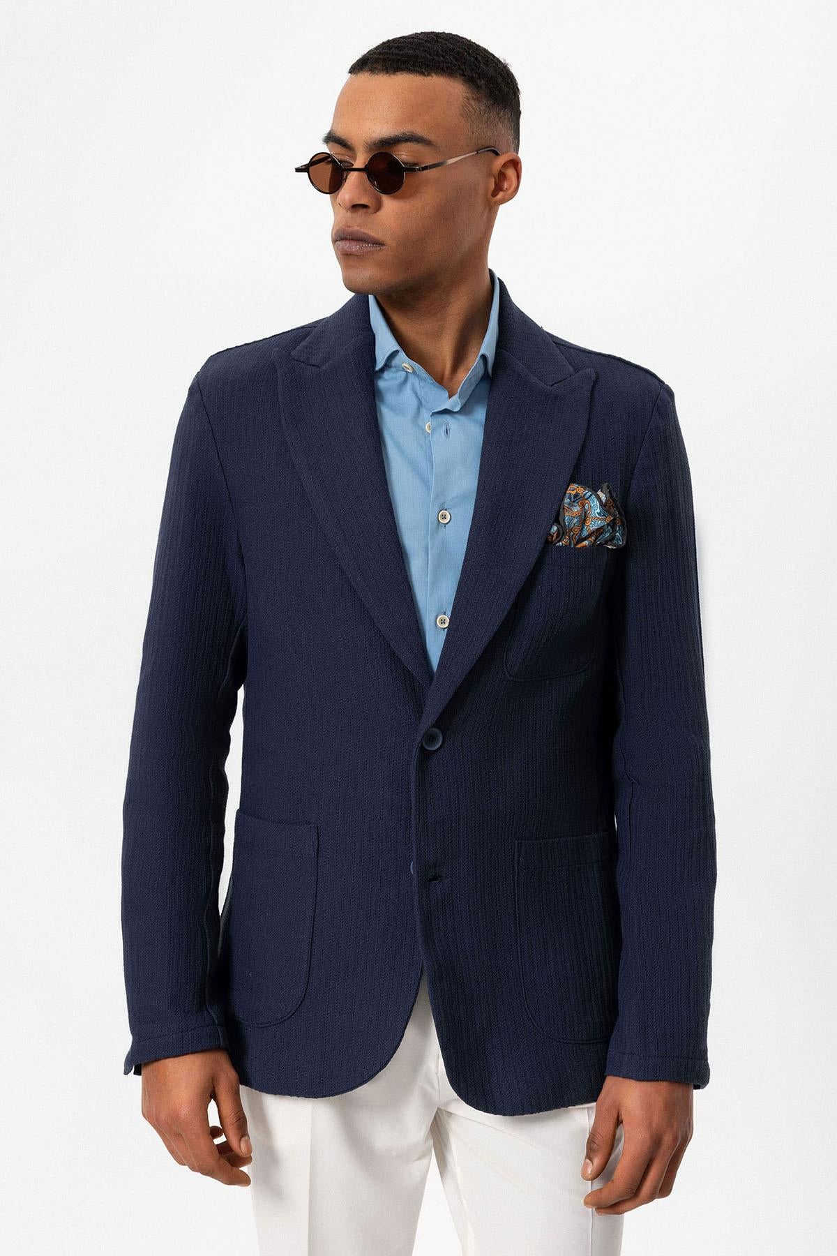 Antioch-Lacivert Torba Cepli Astarsız Erkek Blazer Ceket-Ceket-2-Milagron.com