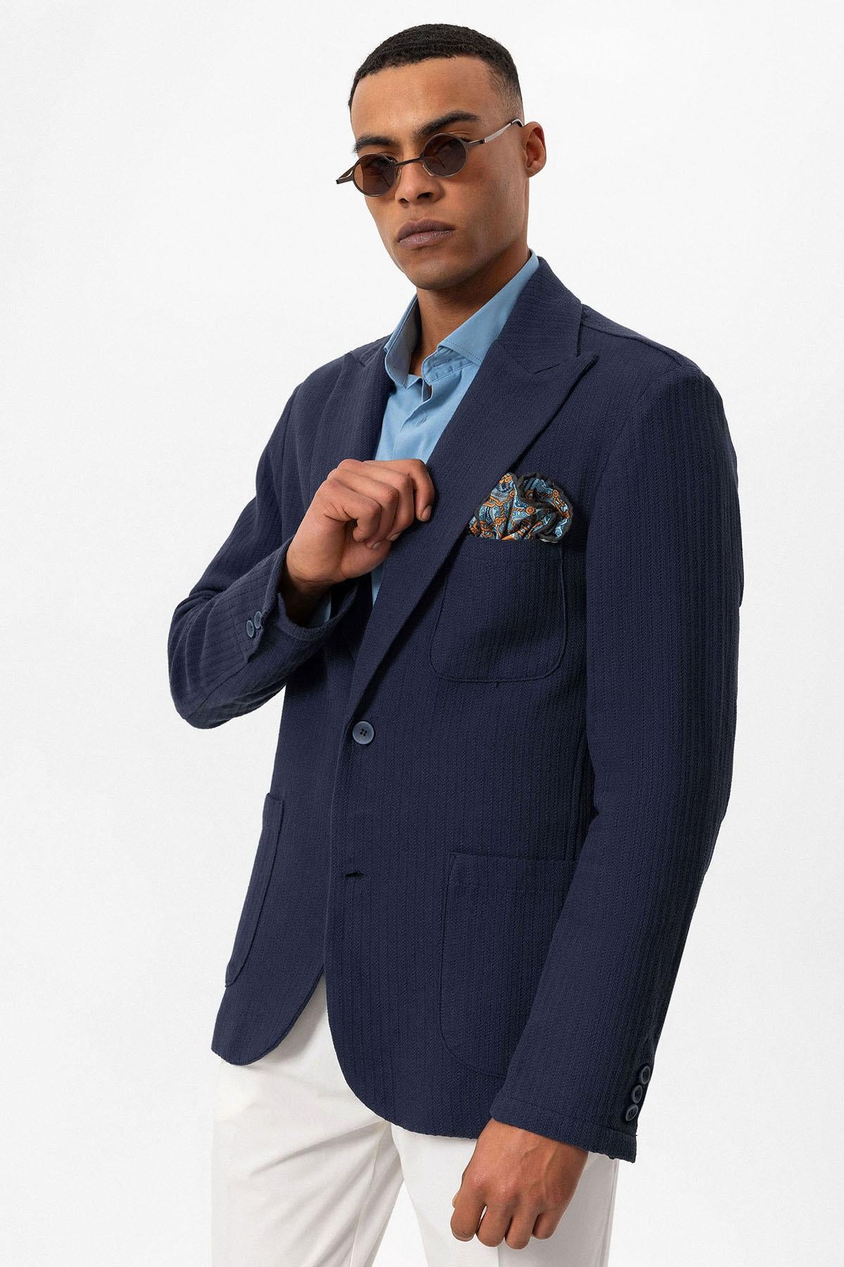 Antioch-Lacivert Torba Cepli Astarsız Erkek Blazer Ceket-Ceket-4-Milagron.com