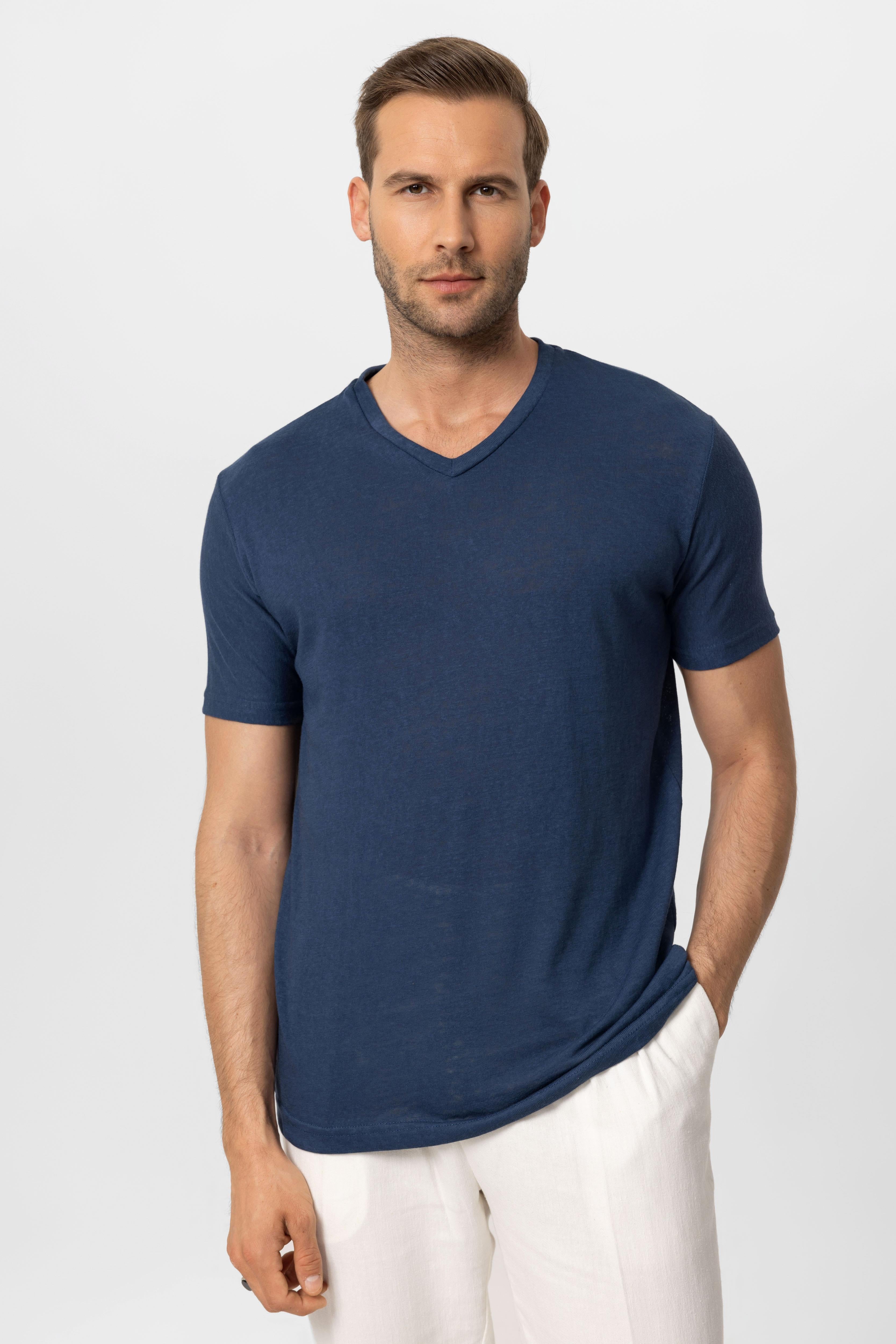 Antioch-Lacivert V Yaka Basic Erkek T Shirt-T-Shirts-1-Milagron.com