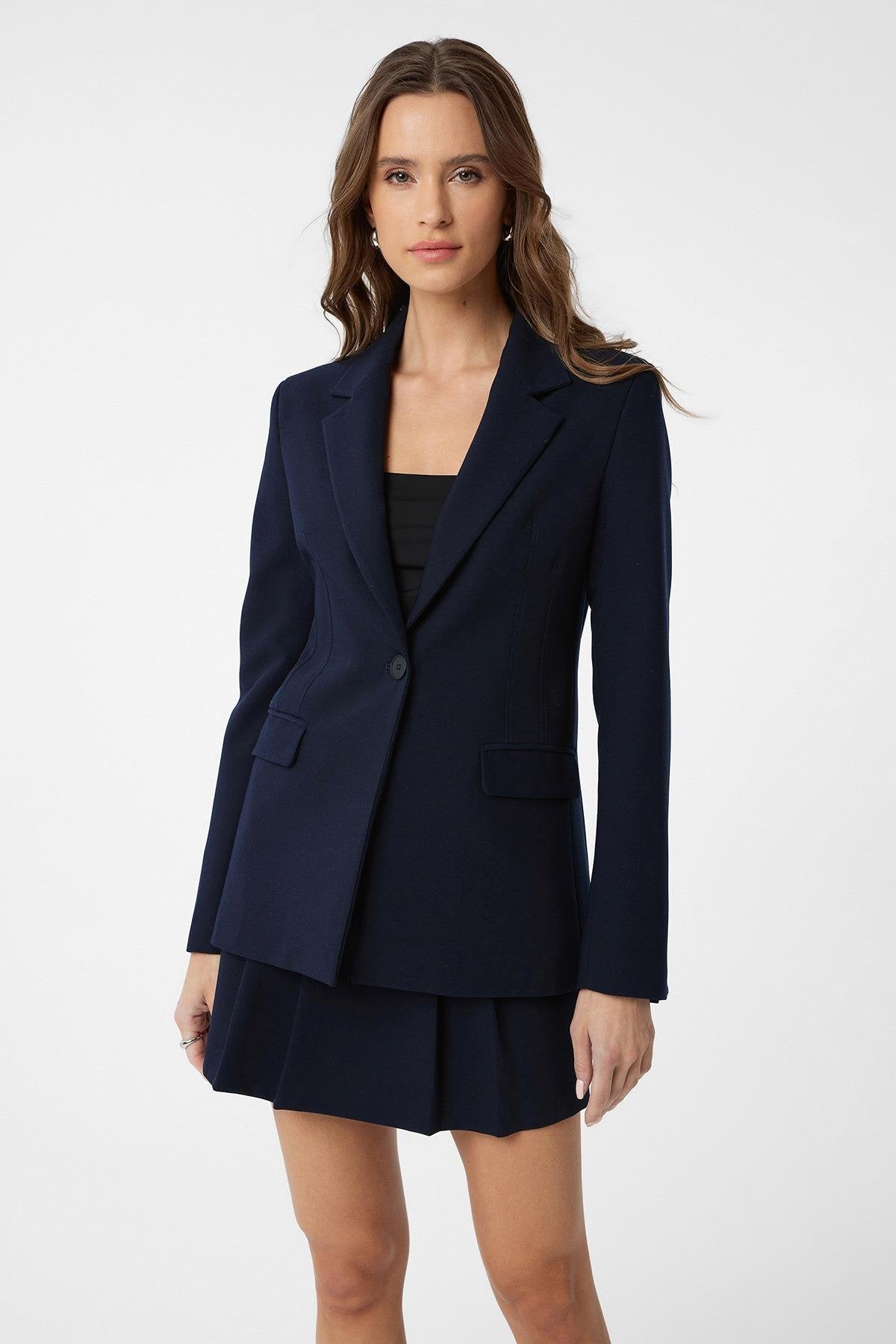 Antioch-Lacivert Vücuda Oturan Kadın Blazer Ceket-Blazer Ceket-1-Milagron.com