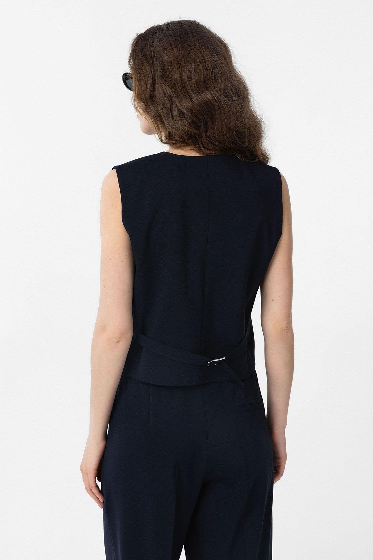 Antioch-Lacivert Yırtmaçlı Kadın Yelek-Yelek-4-Milagron.com