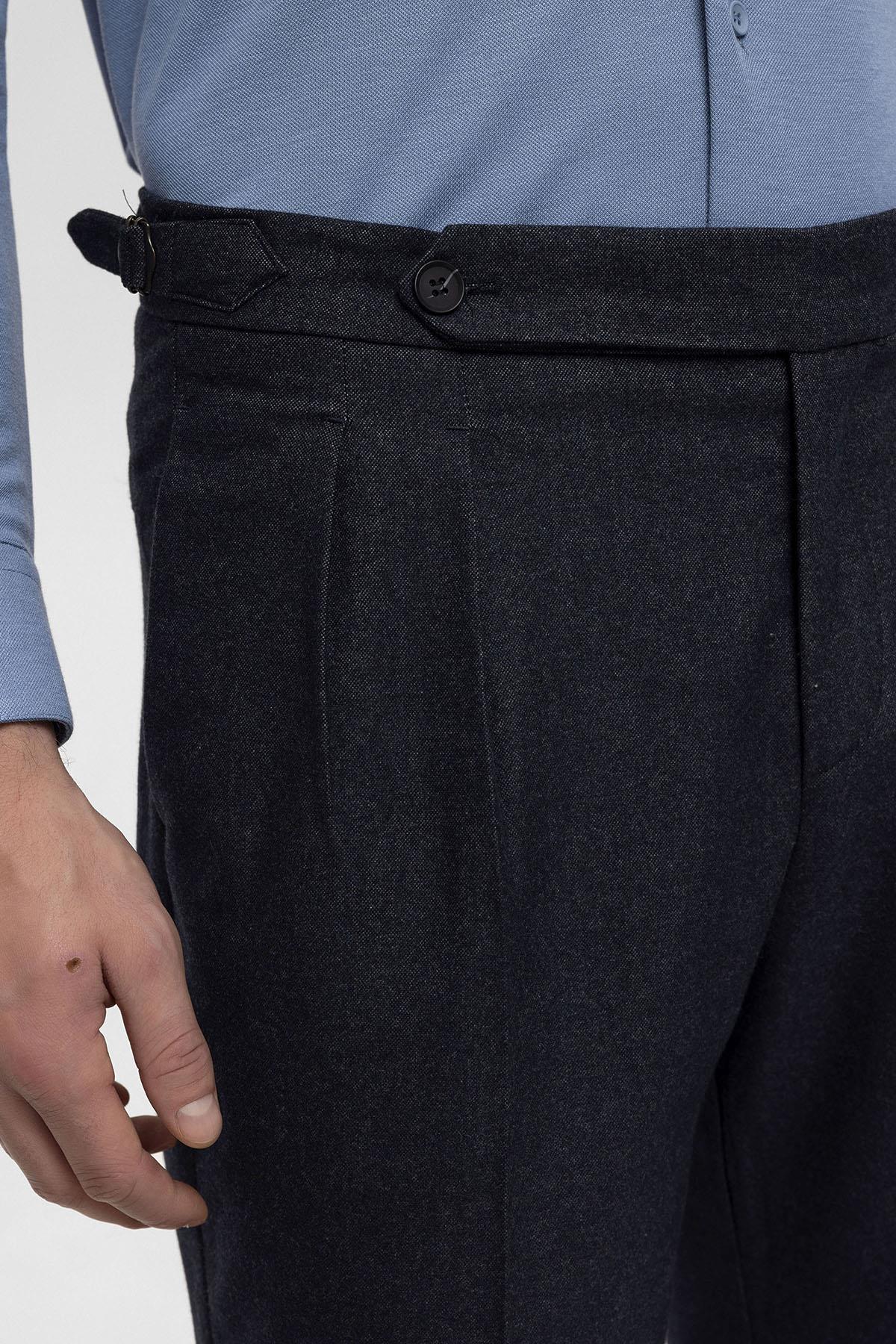 Antioch-Lacivert Yüksek Bel Çift Pileli Erkek Pantolon-Pantolon-5-Milagron.com