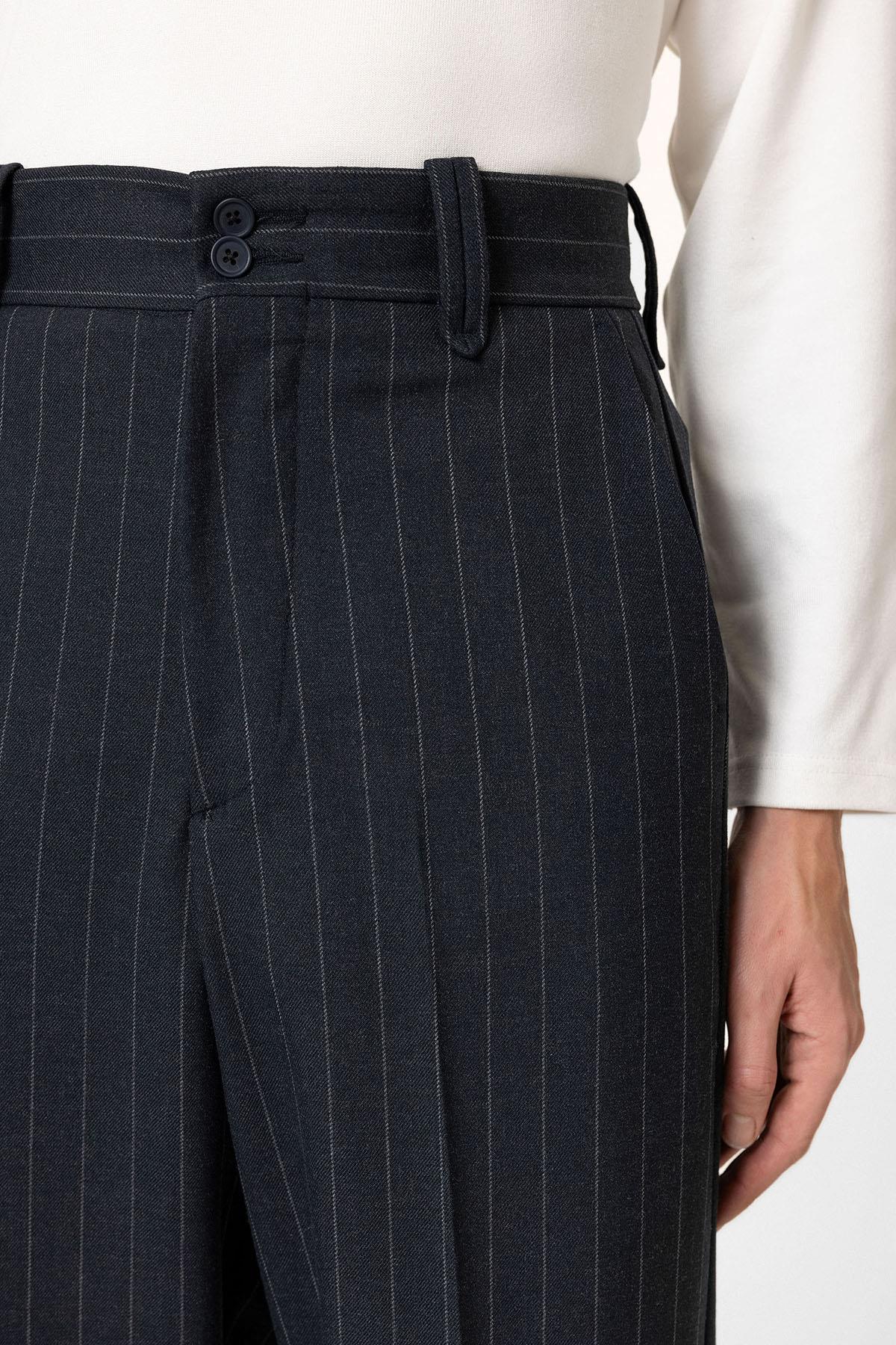 Antioch-Lacivert Yüksek Bel Çizgili Relaxed Fit Erkek Pantolon-Kumaş Pantolon-4-Milagron.com