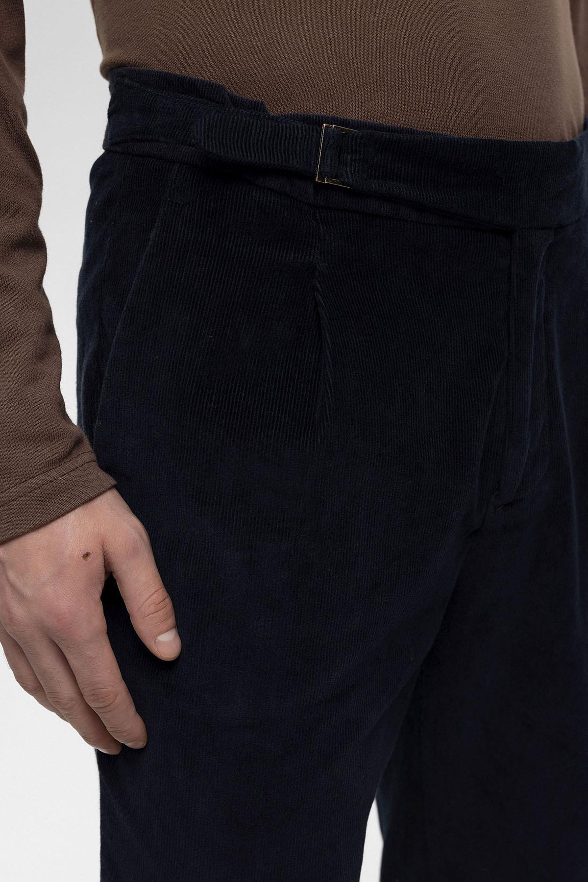 Antioch-Lacivert Yüksek Bel Duble Paça Kadife Erkek Pantolon-Pantolon-3-Milagron.com