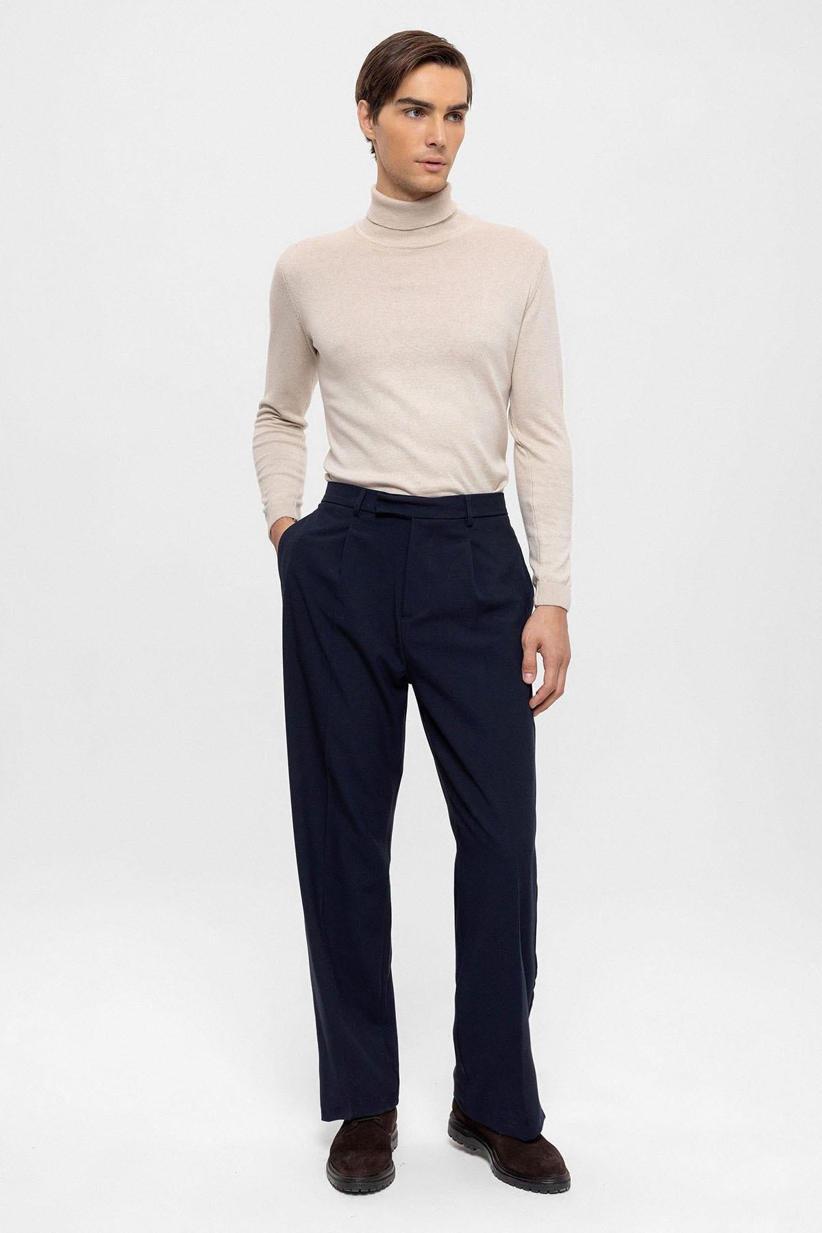 Antioch-Lacivert Yüksek Bel Paça Fermuarlı Erkek Pantolon-Pantolon-1-Milagron.com