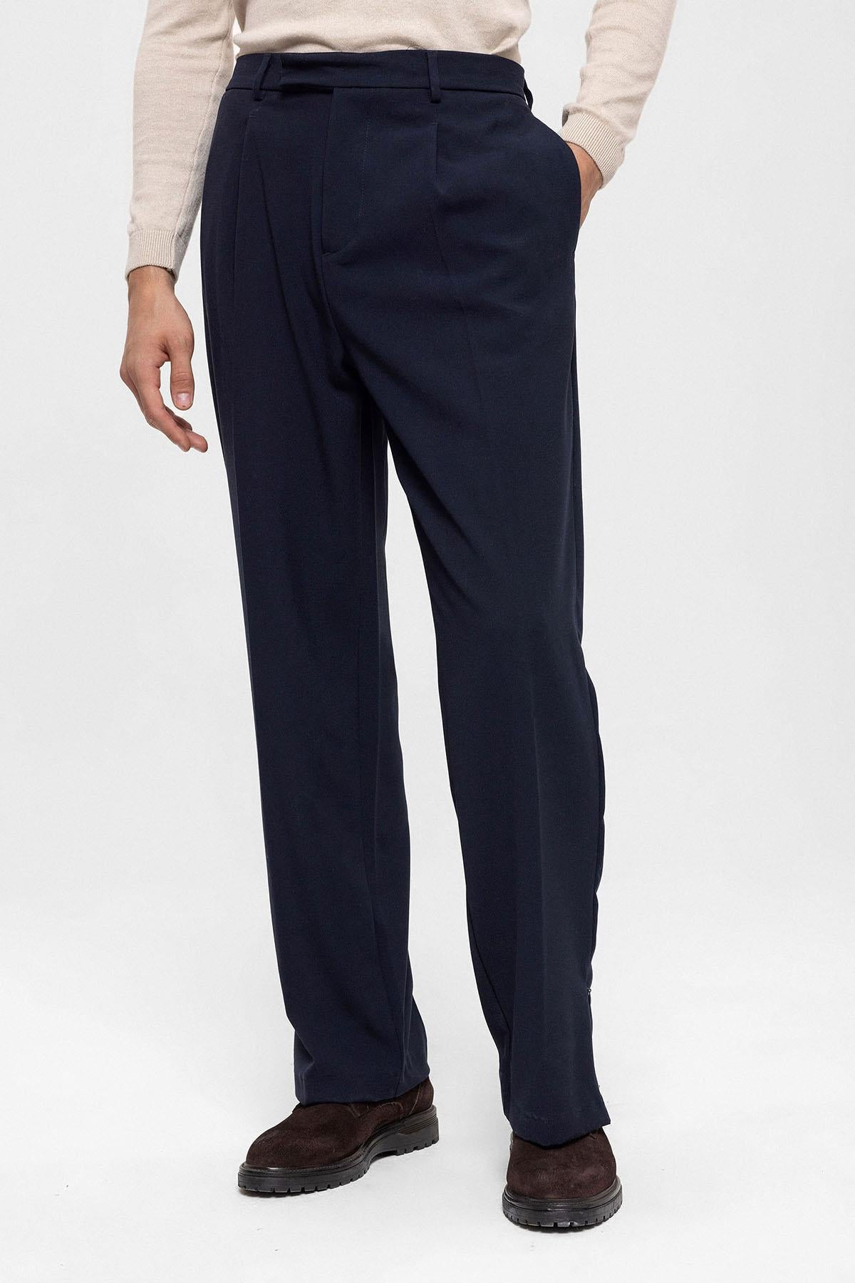 Antioch-Lacivert Yüksek Bel Paça Fermuarlı Erkek Pantolon-Pantolon-5-Milagron.com