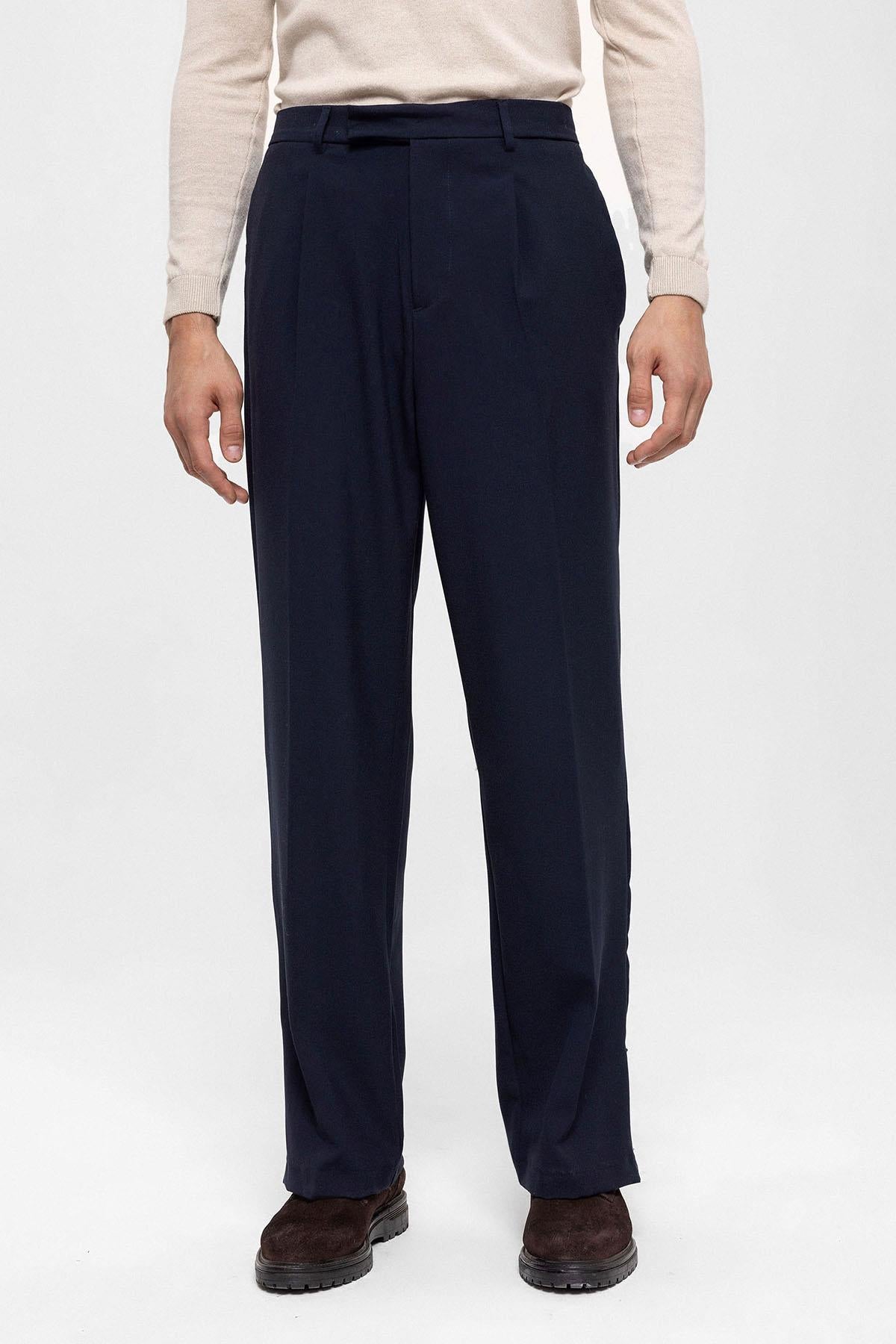 Antioch-Lacivert Yüksek Bel Paça Fermuarlı Erkek Pantolon-Pantolon-6-Milagron.com