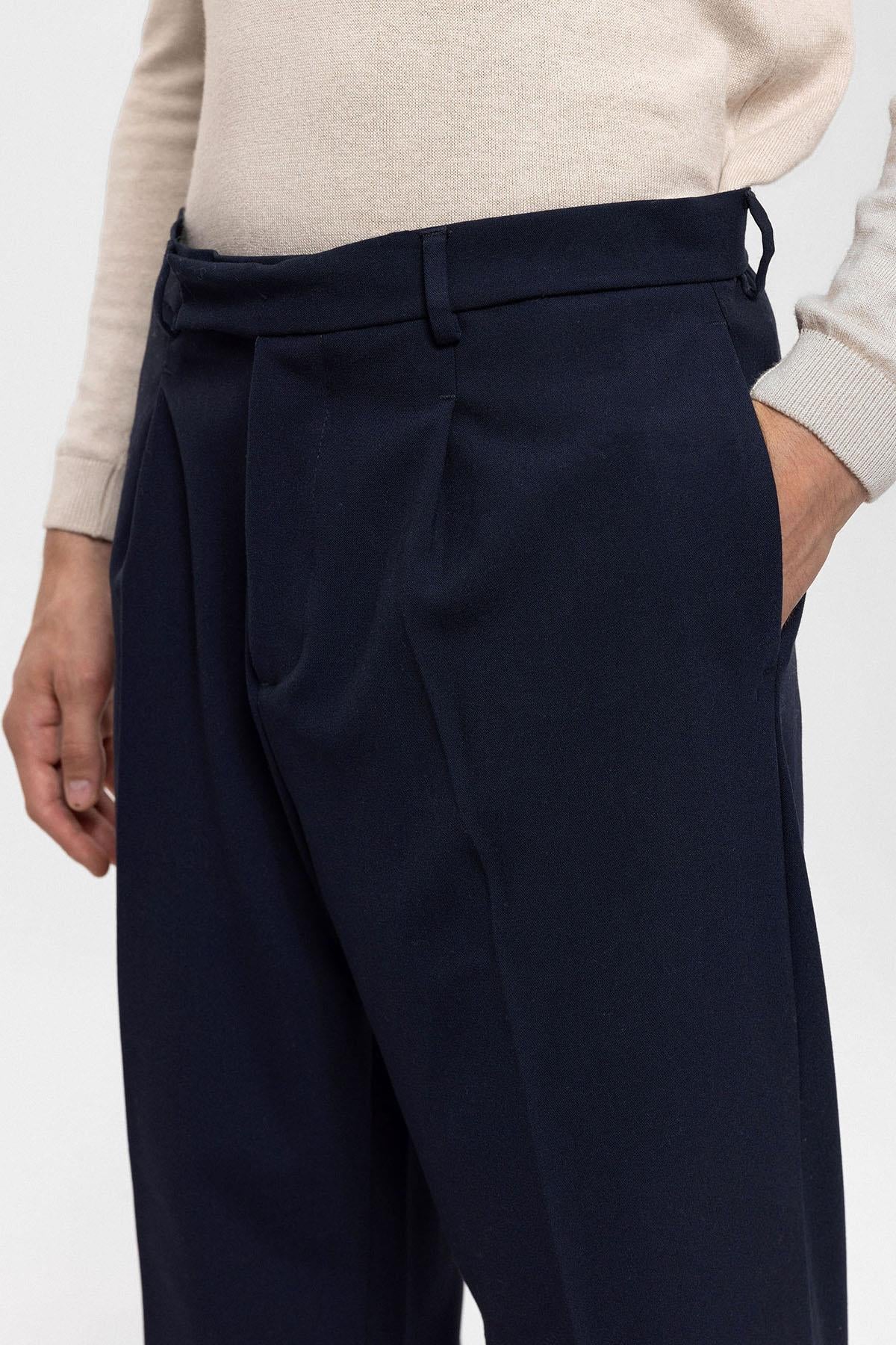 Antioch-Lacivert Yüksek Bel Paça Fermuarlı Erkek Pantolon-Pantolon-8-Milagron.com