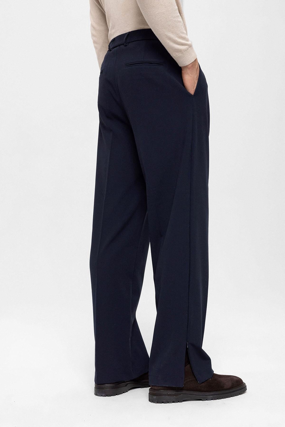 Antioch-Lacivert Yüksek Bel Paça Fermuarlı Erkek Pantolon-Pantolon-9-Milagron.com