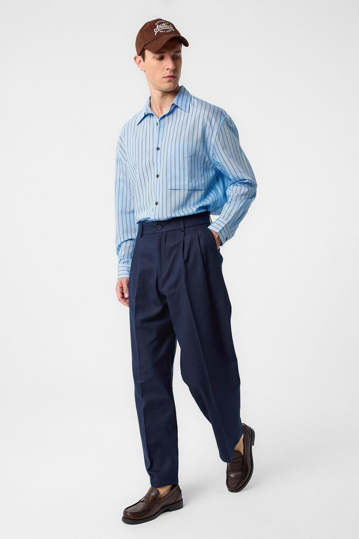 Antioch-Antioch Lacivert Yüksek Bel Pamuklu Erkek Pantolon-Kumaş Pantolon-1-Milagron.com