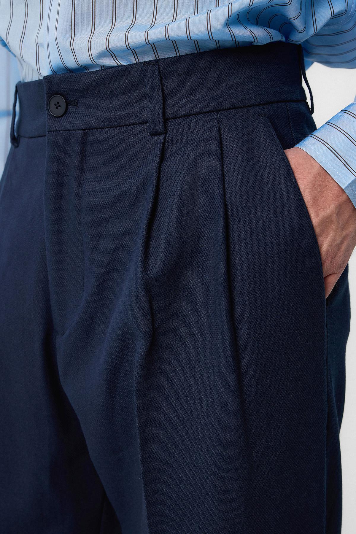 Antioch-Antioch Lacivert Yüksek Bel Pamuklu Erkek Pantolon-Kumaş Pantolon-3-Milagron.com