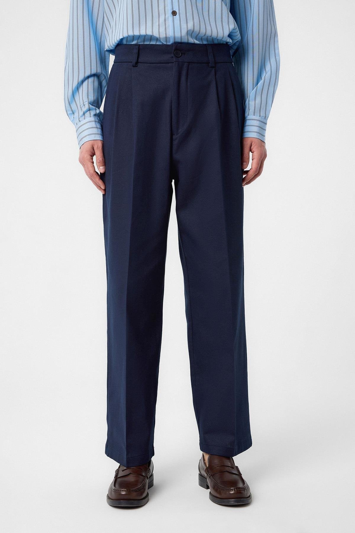 Antioch-Antioch Lacivert Yüksek Bel Pamuklu Erkek Pantolon-Kumaş Pantolon-5-Milagron.com