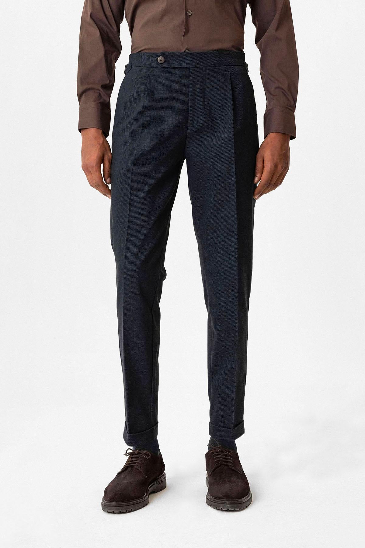 Antioch-Lacivert Yüksek Bel Pileli Duble Paça Erkek Pantolon-Pantolon-2-Milagron.com