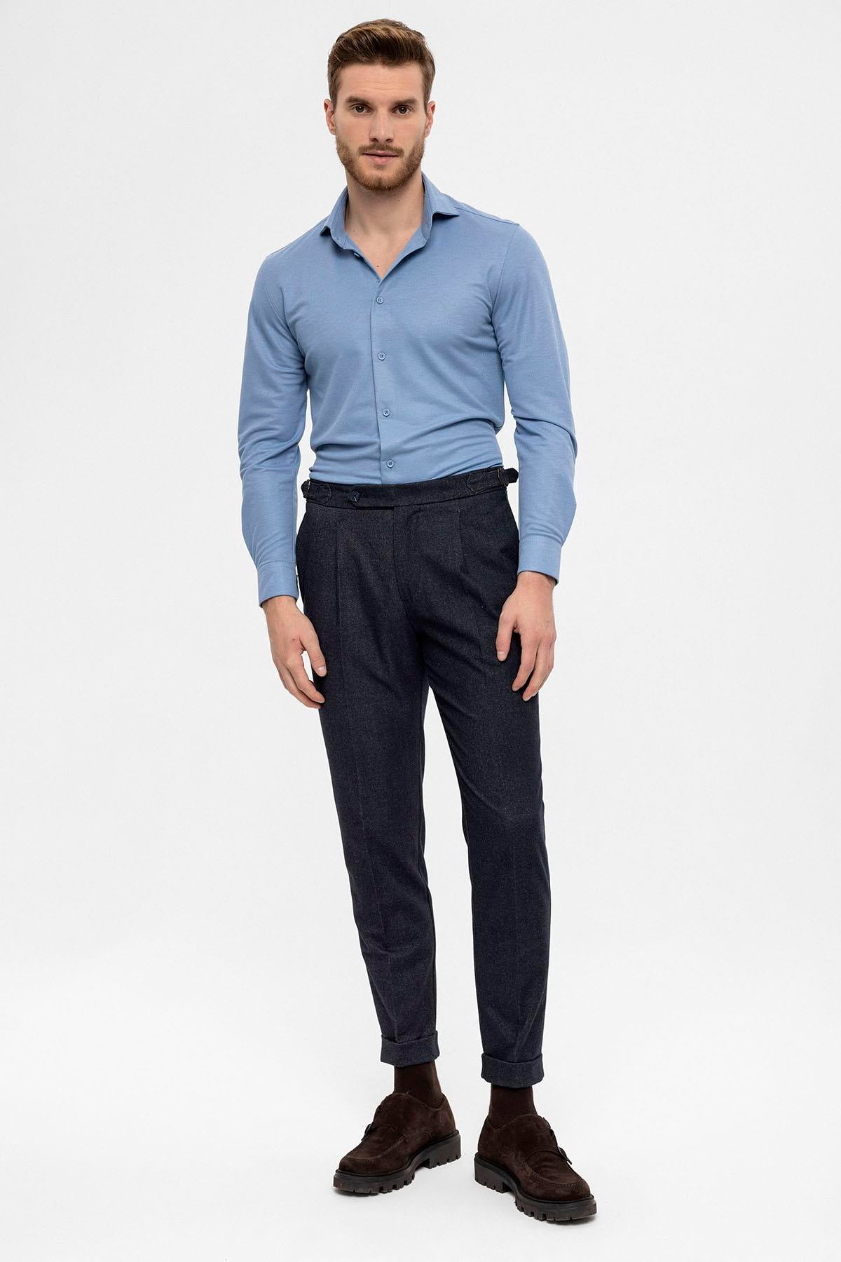 Antioch-Lacivert Yüksek Bel Pileli Erkek Pantolon-Kumaş Pantolon-2-Milagron.com
