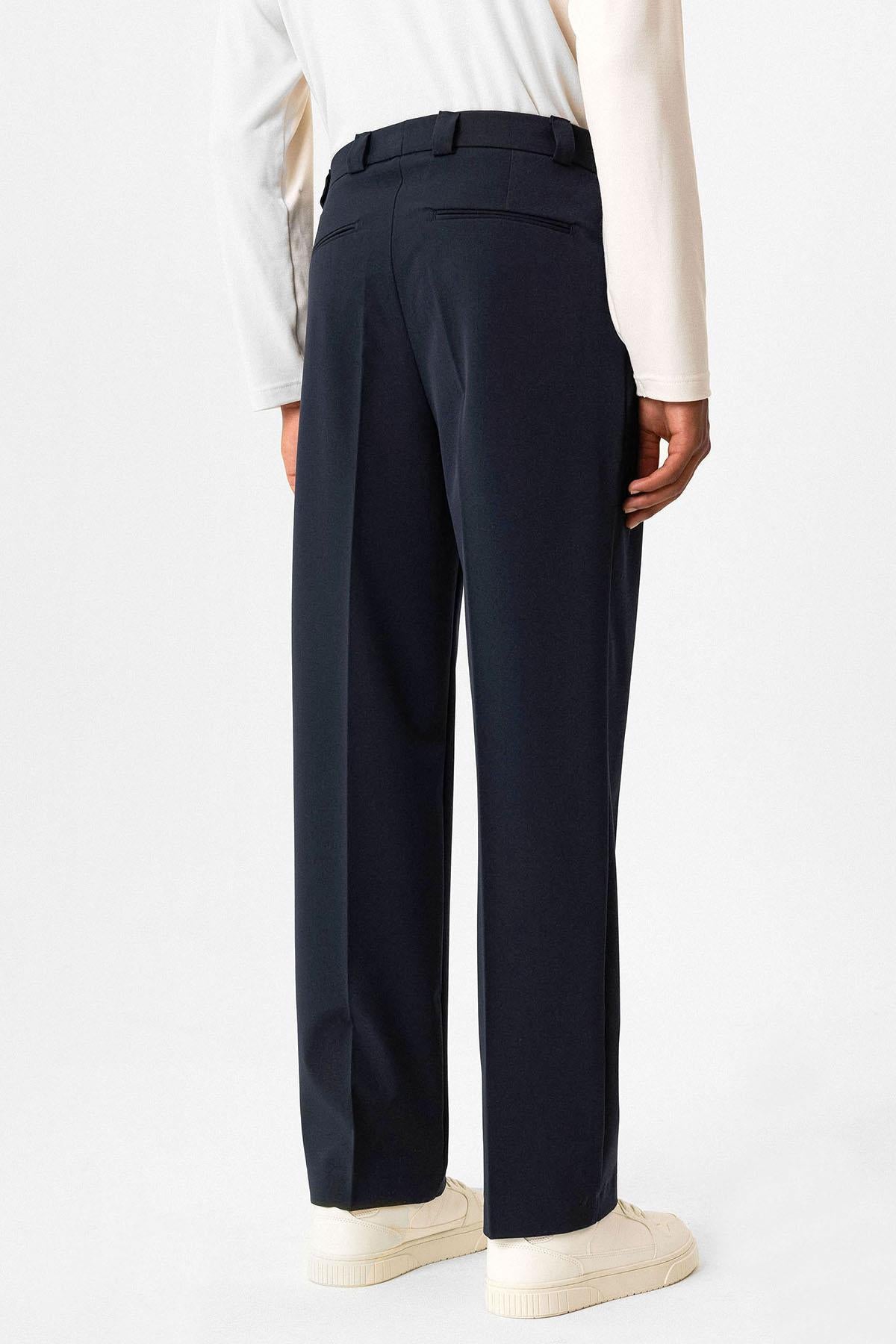 Antioch-Lacivert Yüksek Bel Pileli Relaxed Fit Baggy Erkek Pantolon-Pantolon-4-Milagron.com