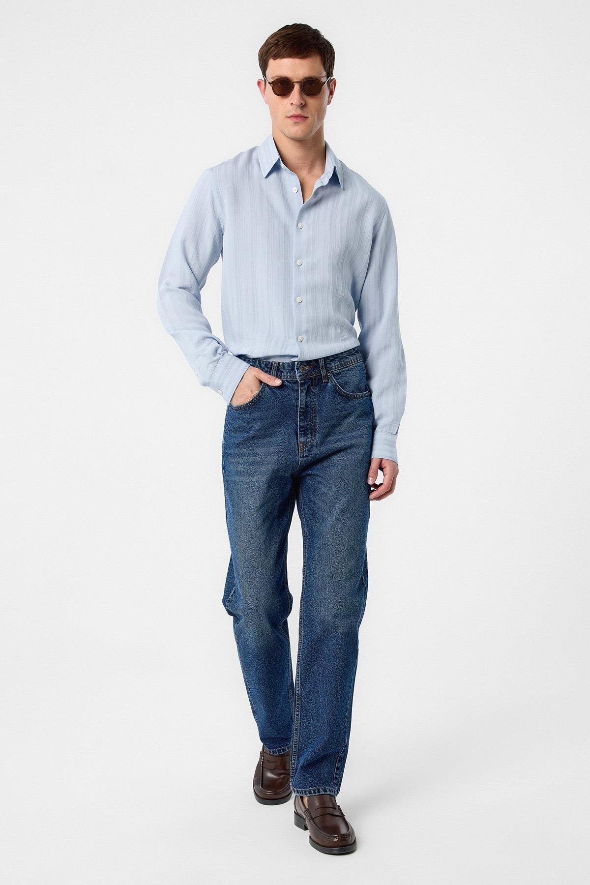 Antioch-Lacivert Yüksek Bel Regular Fit Erkek Kot Pantolon-Kot Pantolon-2-Milagron.com