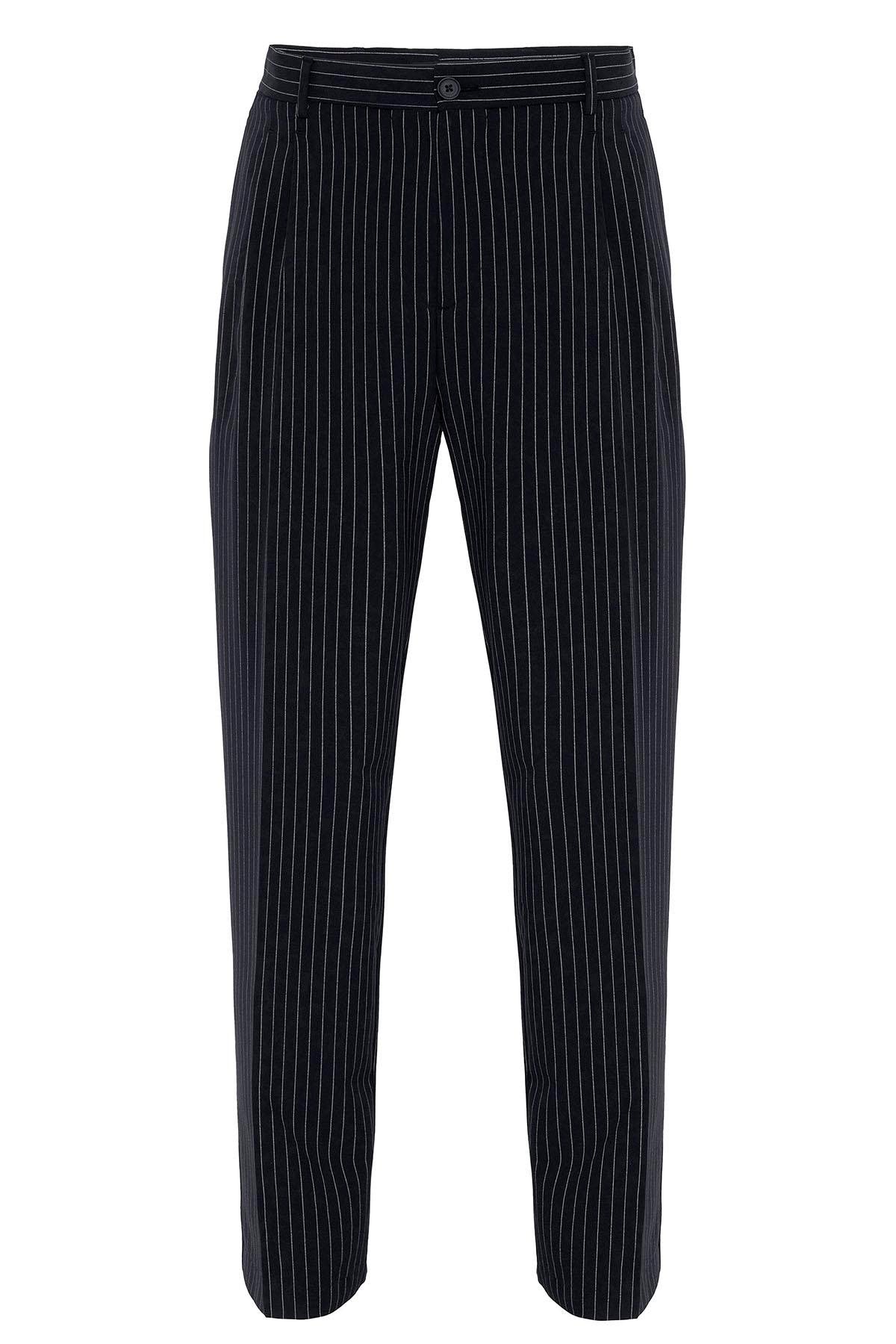 Antioch-Lacivert Yüksek Bel Relax Fit Çizgili Erkek Pantolon-Pantolon-6-Milagron.com