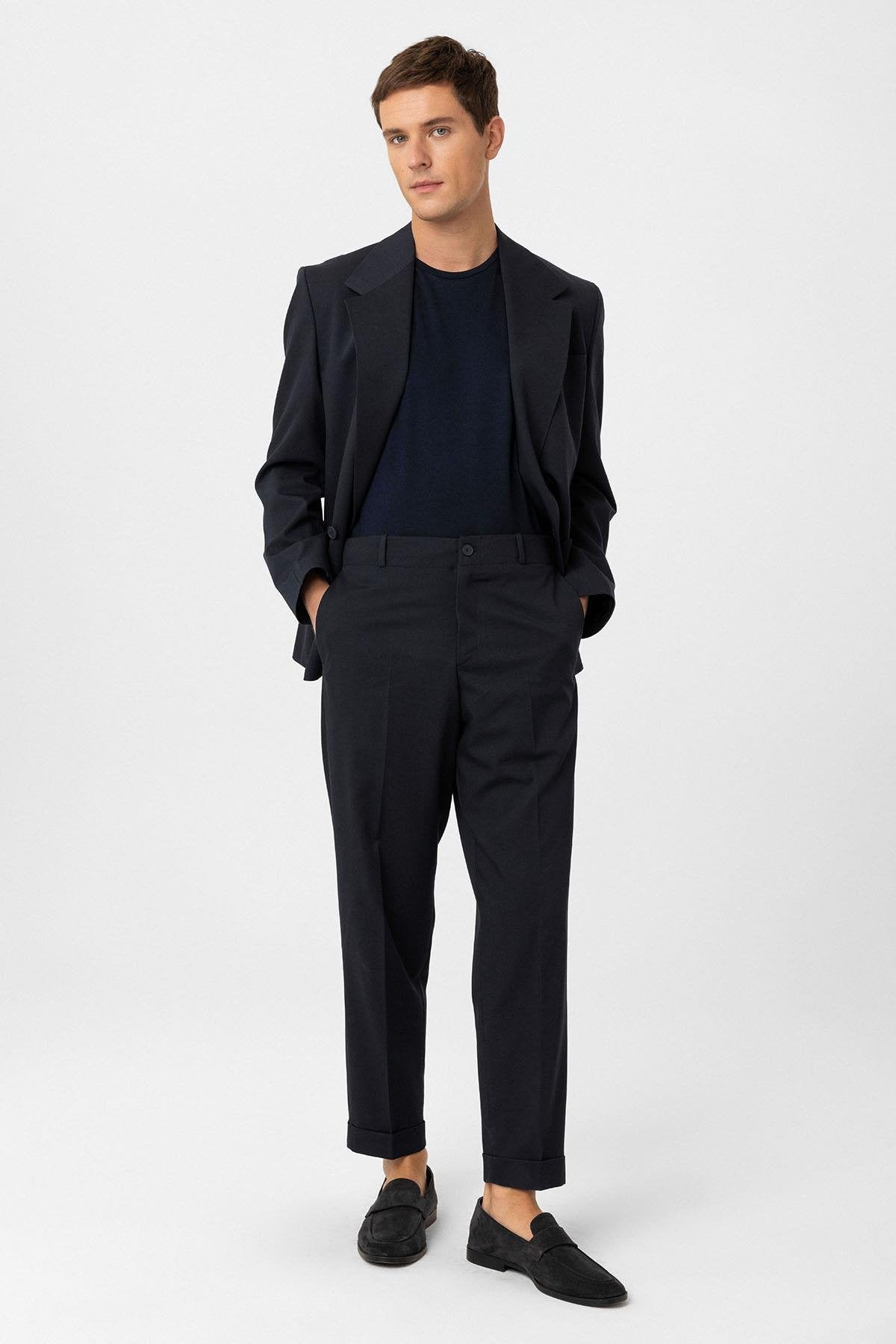 Antioch-Lacivert Yüksek Bel Straight Fit Erkek Pantolon-Kumaş Pantolon-1-Milagron.com