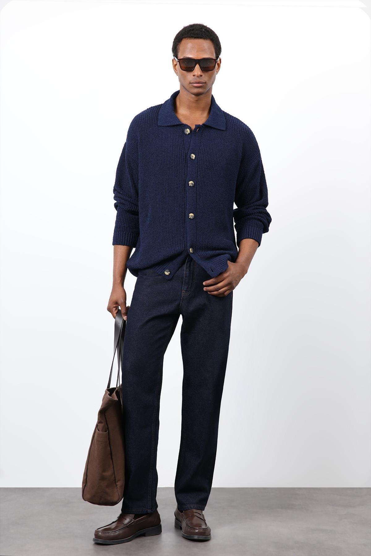 Antioch-Lacivert örme Triko Erkek Hırka-Hırka-1-Milagron.com