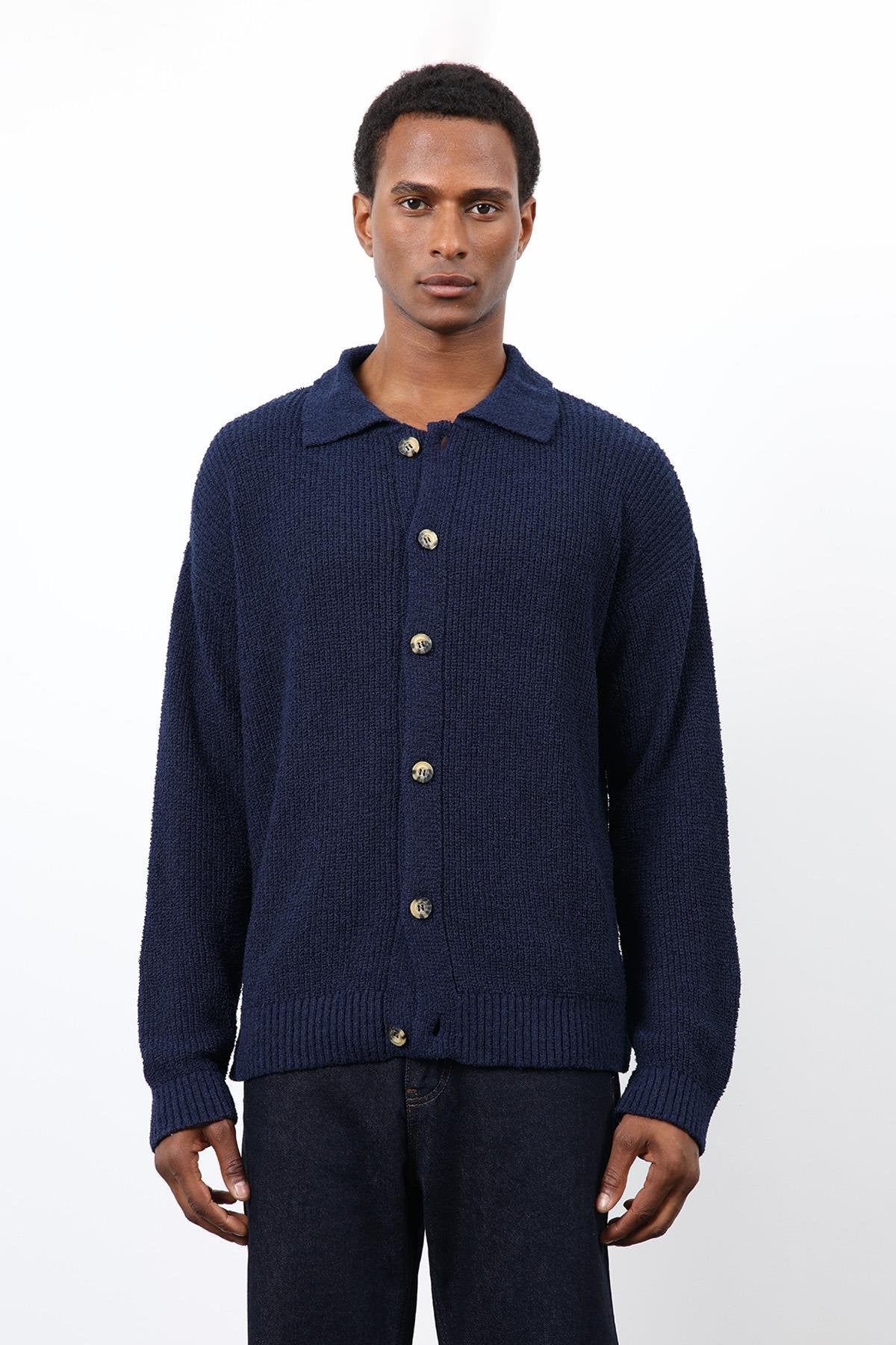 Antioch-Lacivert örme Triko Erkek Hırka-Hırka-4-Milagron.com