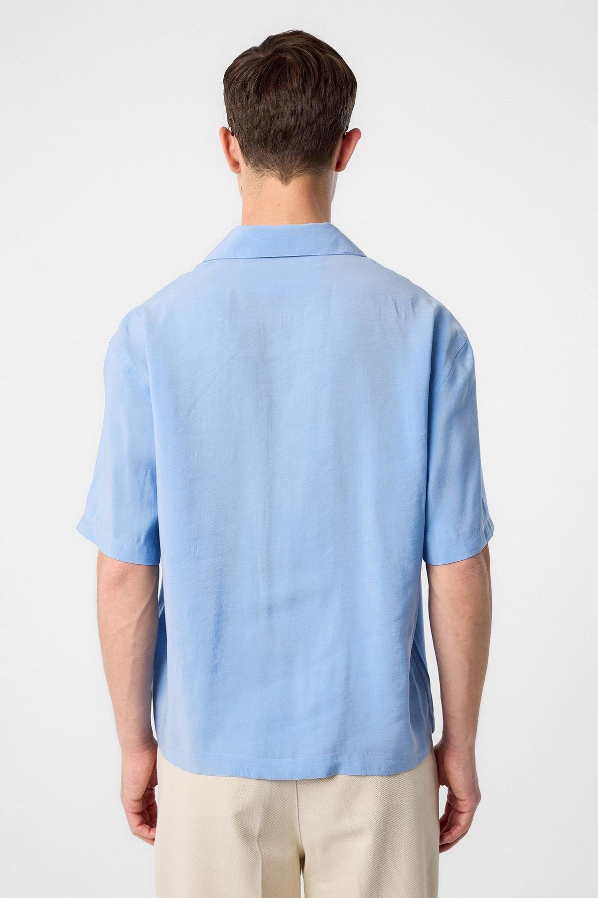 Antioch-Mavi Apaş Yaka Modal Kumaş Erkek Gömlek-Gömlek-5-Milagron.com