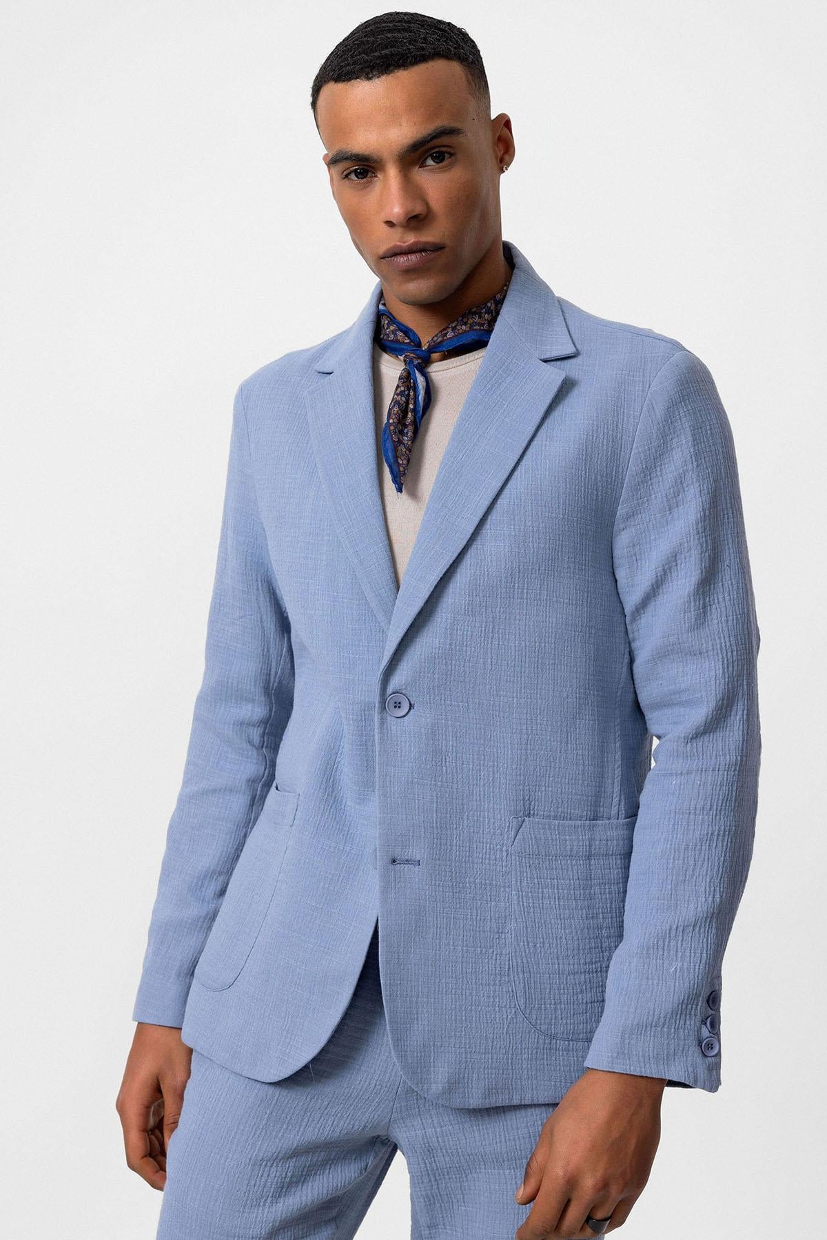 Antioch Mavi Astarsız Torba Cepli Erkek Blazer Ceket