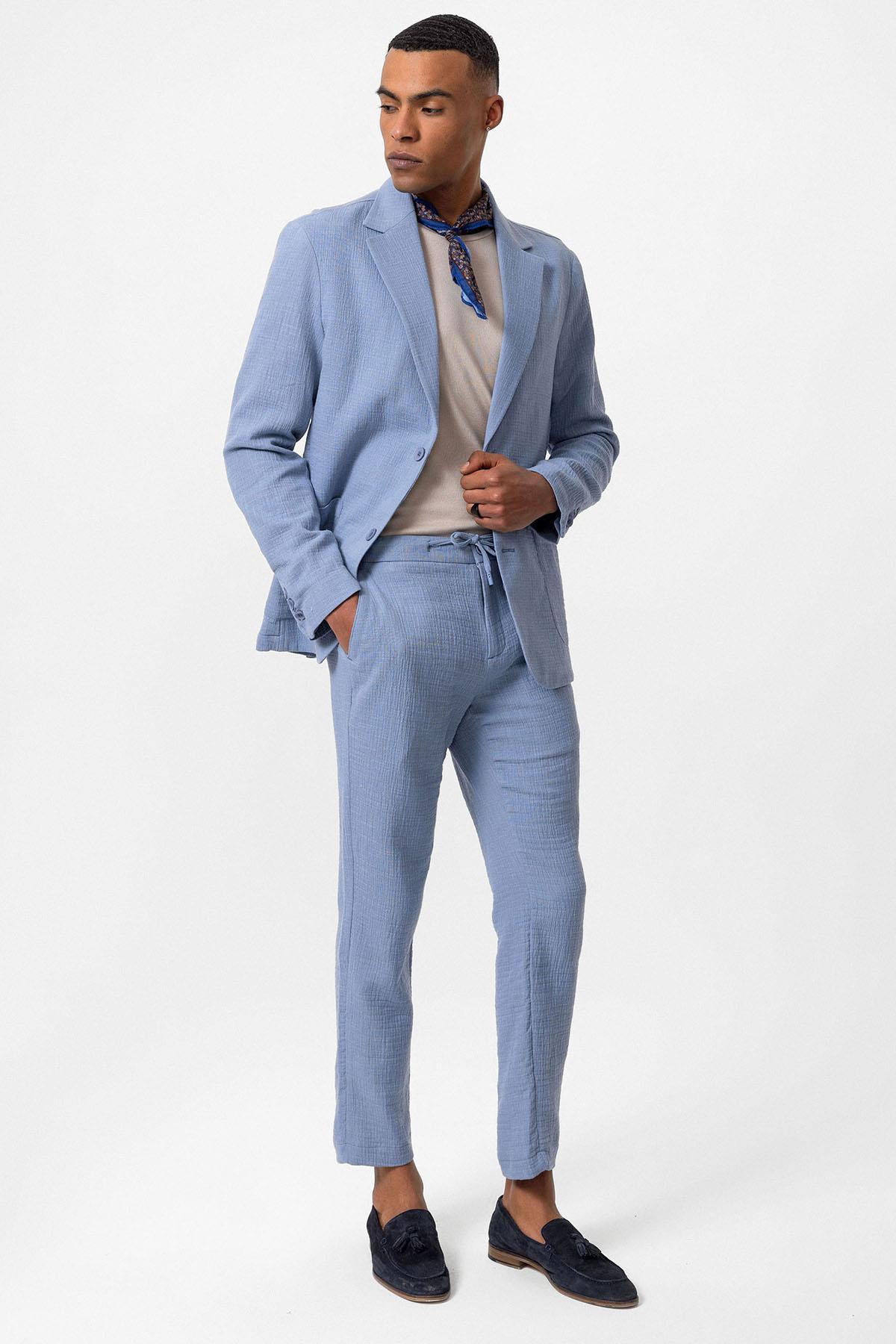 Antioch-Mavi Astarsız Torba Cepli Erkek Blazer Ceket-Blazer Ceket-3-Milagron.com