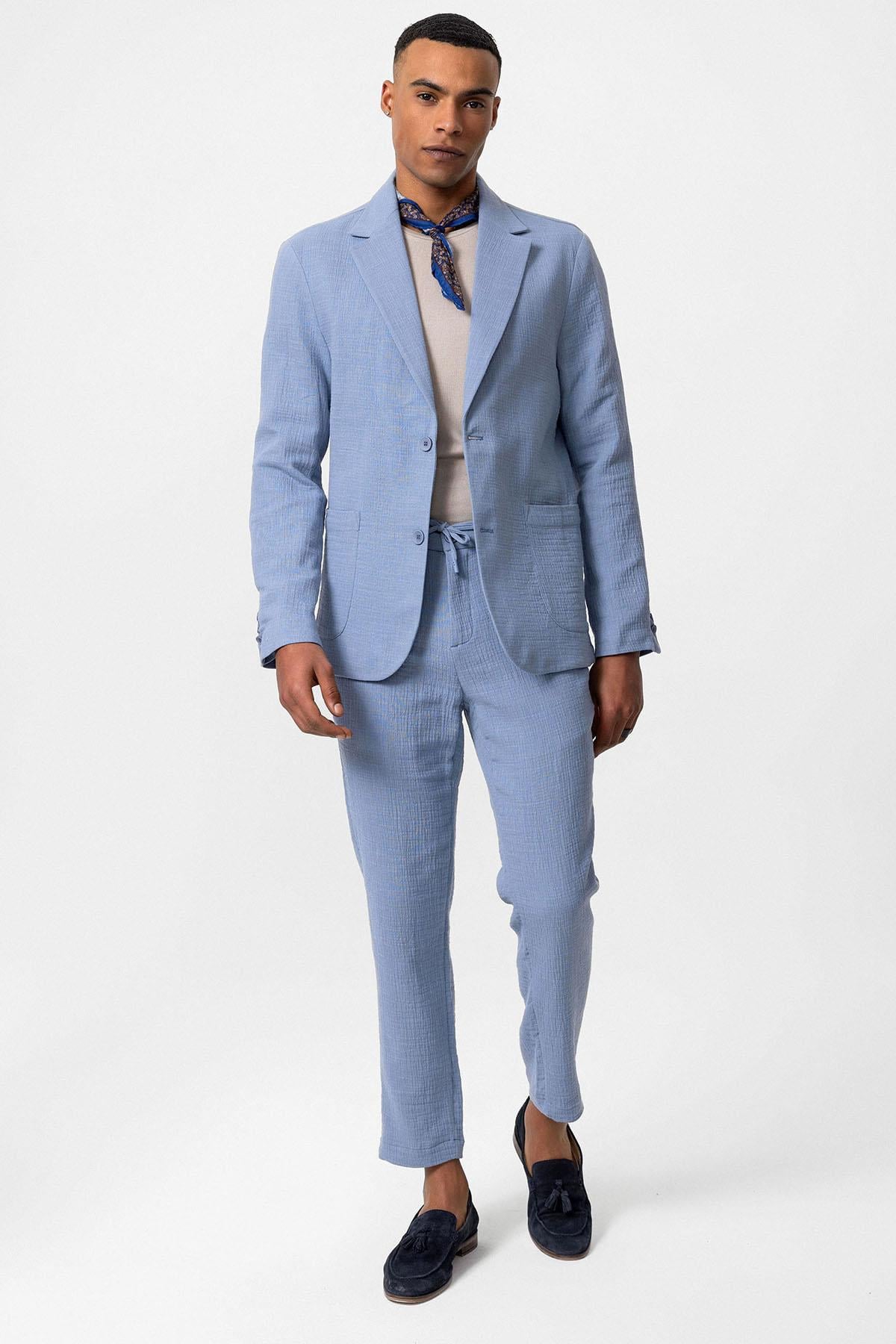 Antioch Mavi Astarsız Torba Cepli Erkek Blazer Ceket