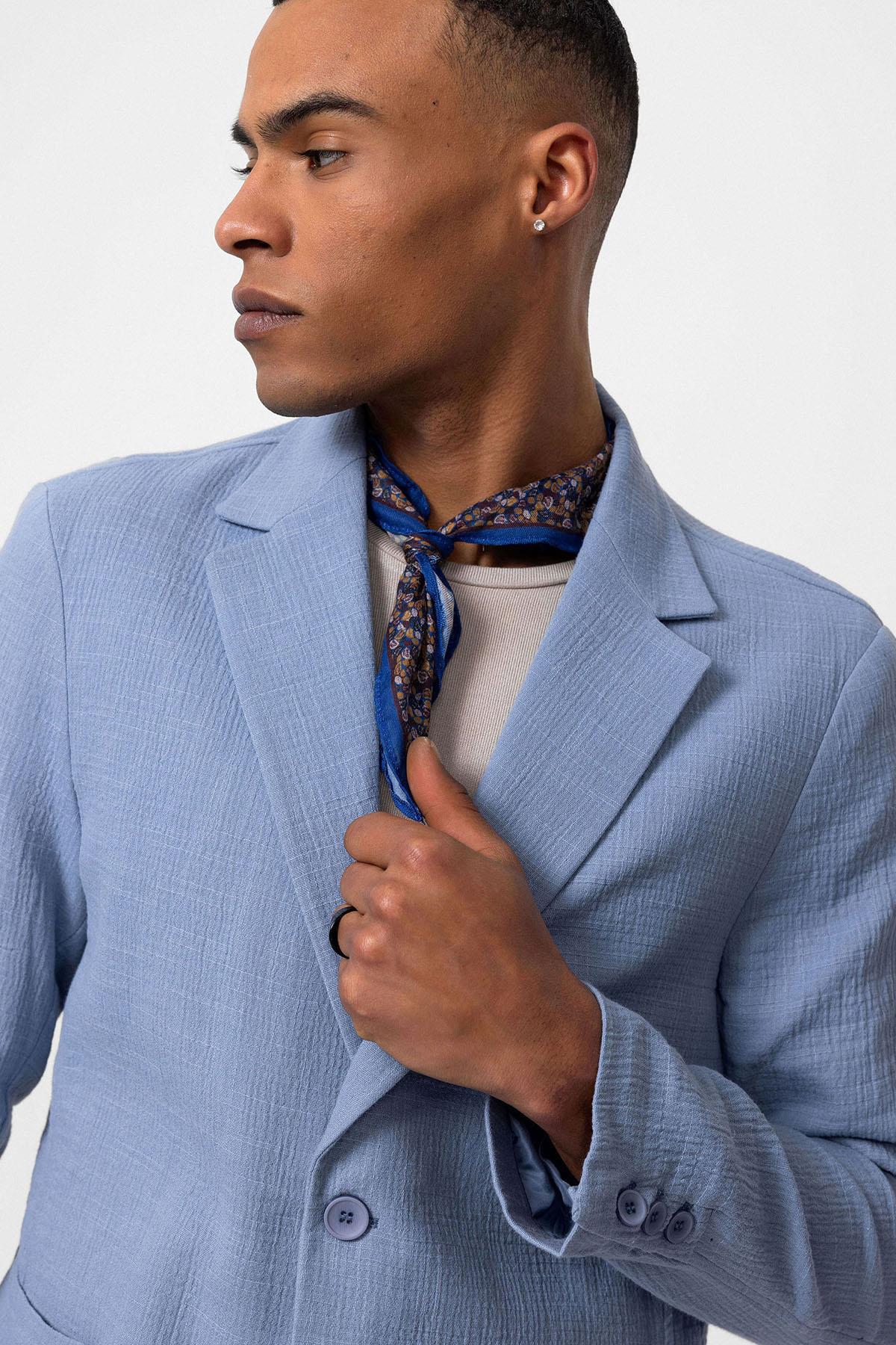 Antioch Mavi Astarsız Torba Cepli Erkek Blazer Ceket