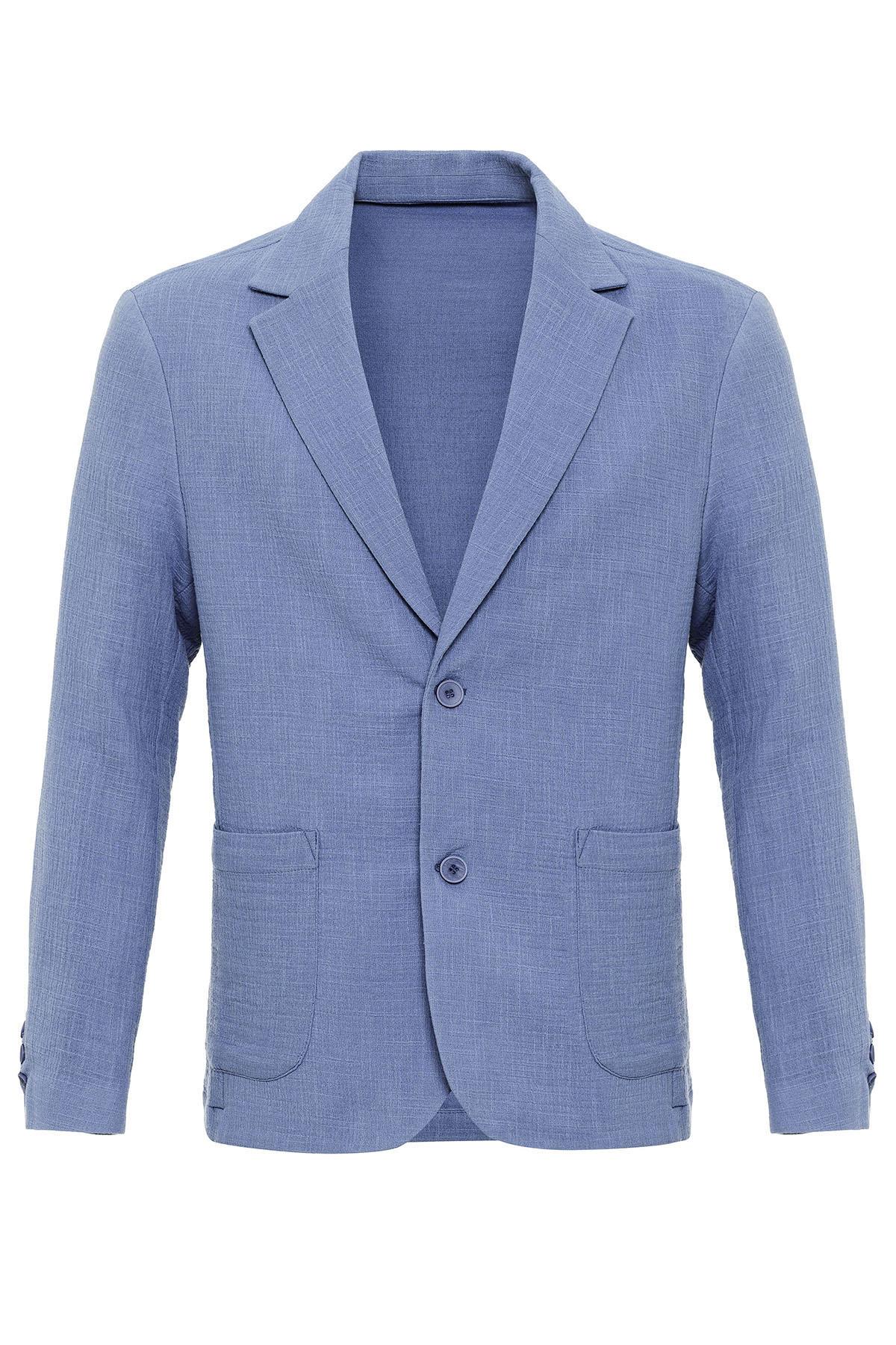 Antioch-Mavi Astarsız Torba Cepli Erkek Blazer Ceket-Blazer Ceket-7-Milagron.com
