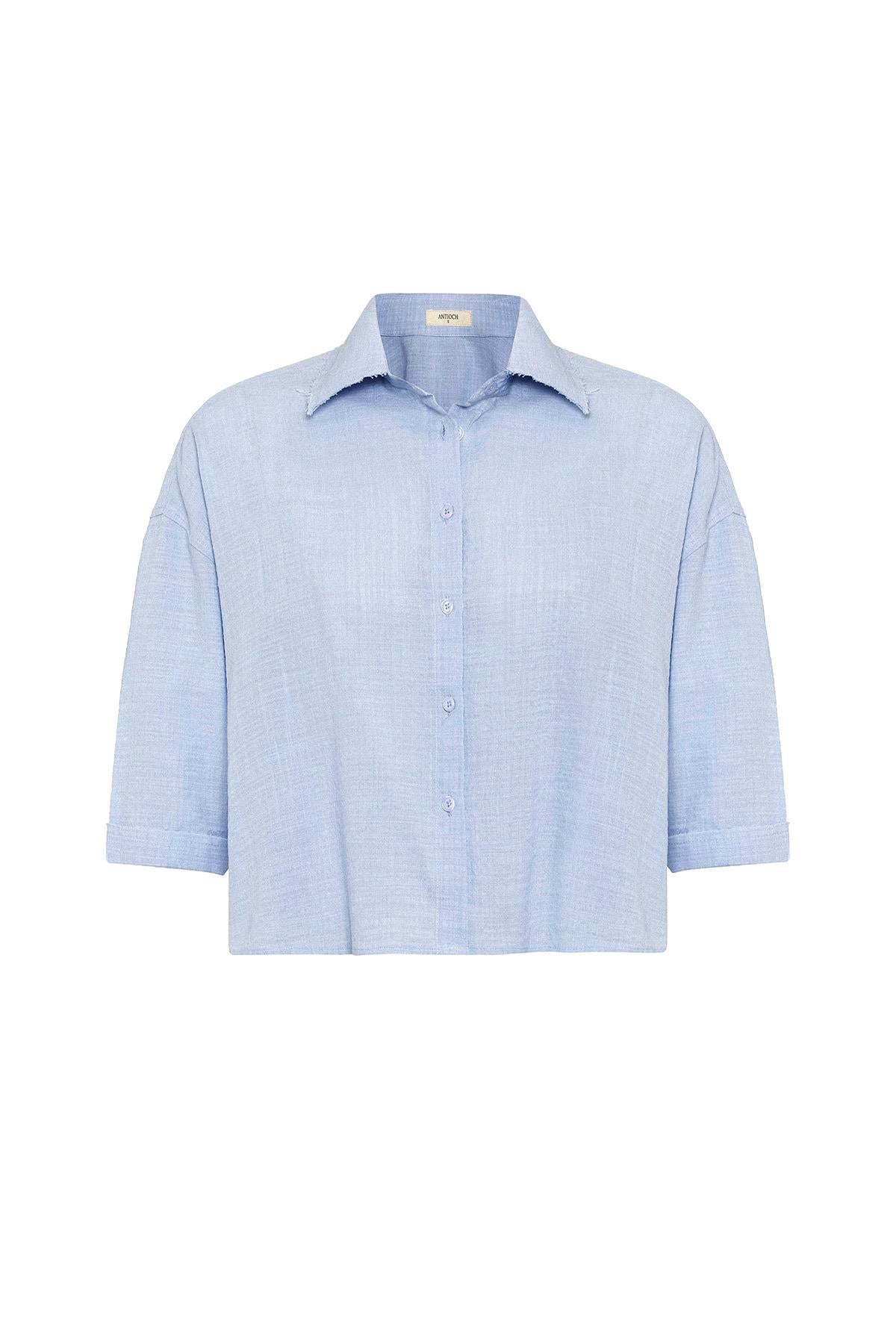 Antioch-Mavi Crop Dokulu Kadın Gömlek-Gömlek-5-Milagron.com