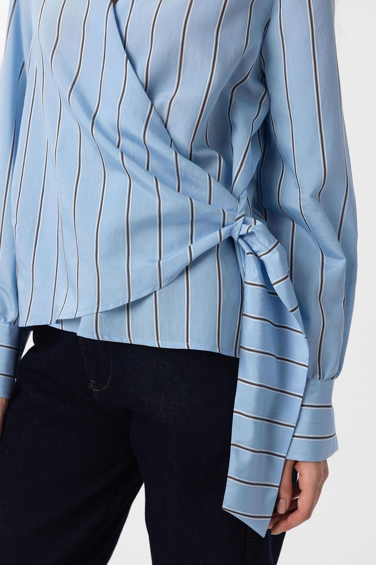 Antioch-Mavi Dökümlü Kimono Kadın Gömlek-Gömlek-3-Milagron.com