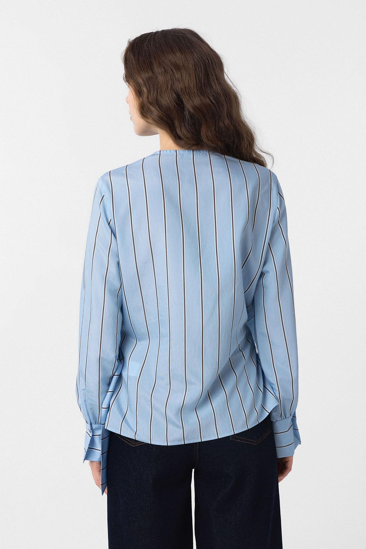 Antioch-Mavi Dökümlü Kimono Kadın Gömlek-Gömlek-4-Milagron.com