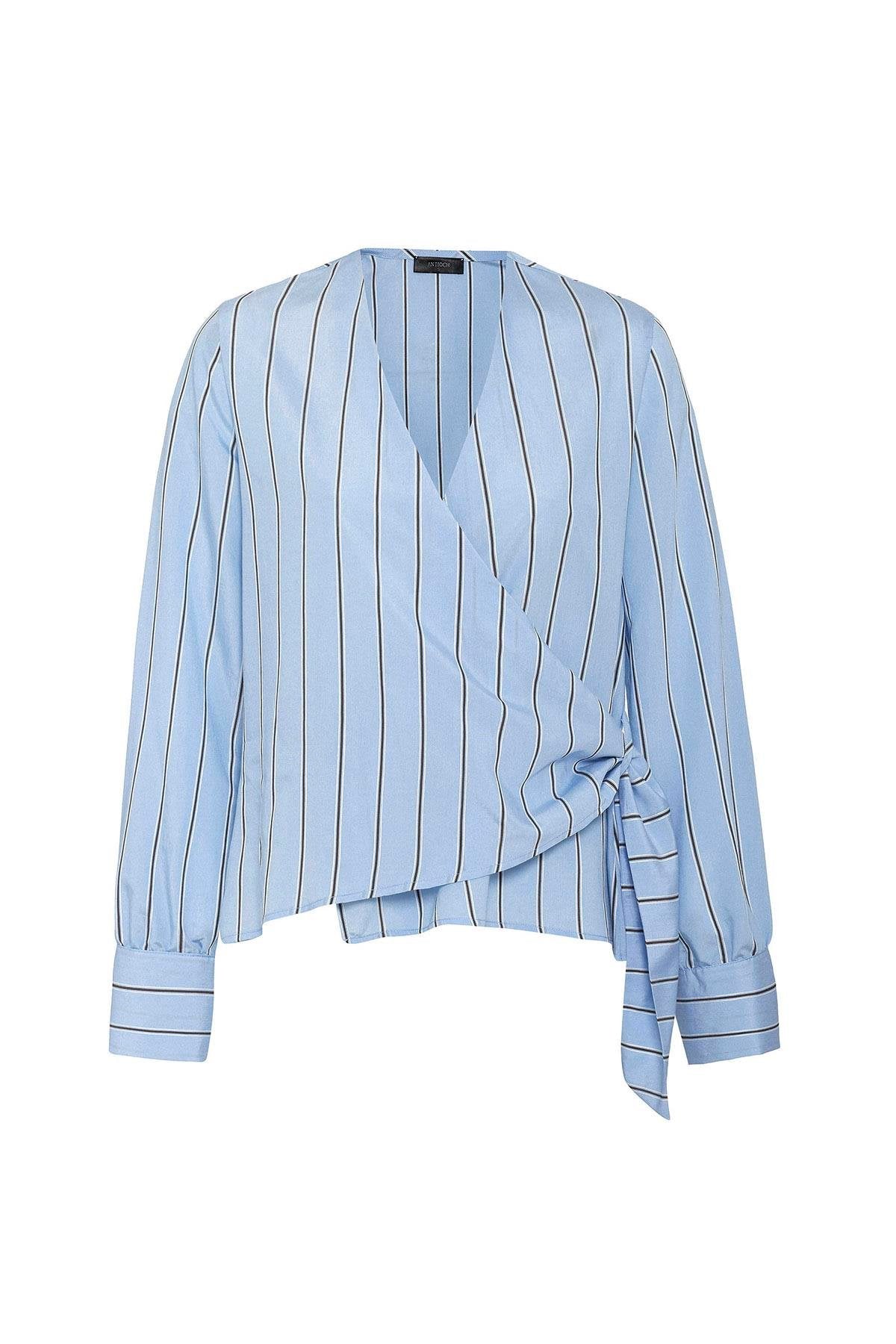 Antioch-Mavi Dökümlü Kimono Kadın Gömlek-Gömlek-5-Milagron.com